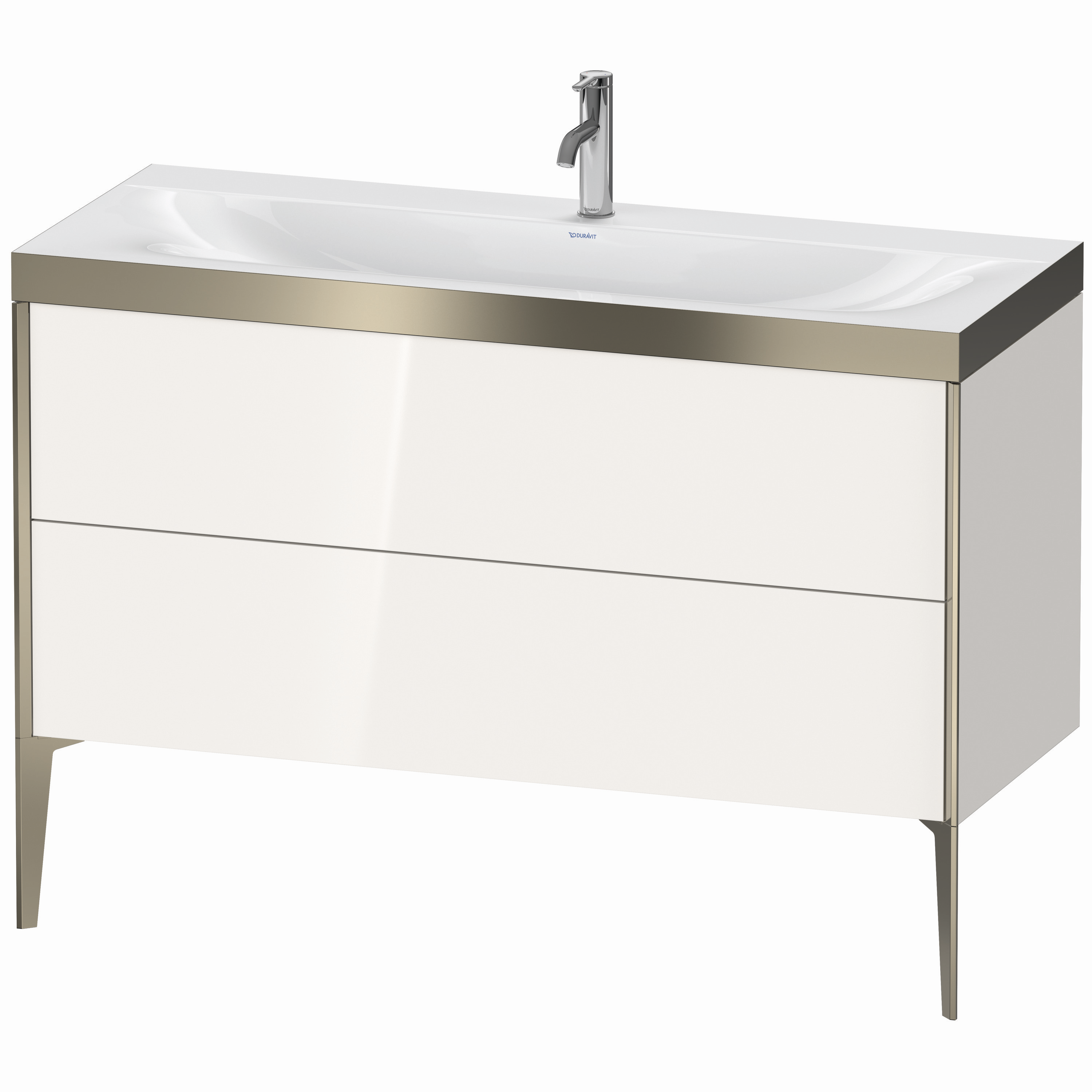 Duravit Waschtisch-Unterschrank c-bonded XViu 120x48cm, 2 Auszüge, 1 Hahnloch, champagner matt, Rahmen P, weiß hochglanz