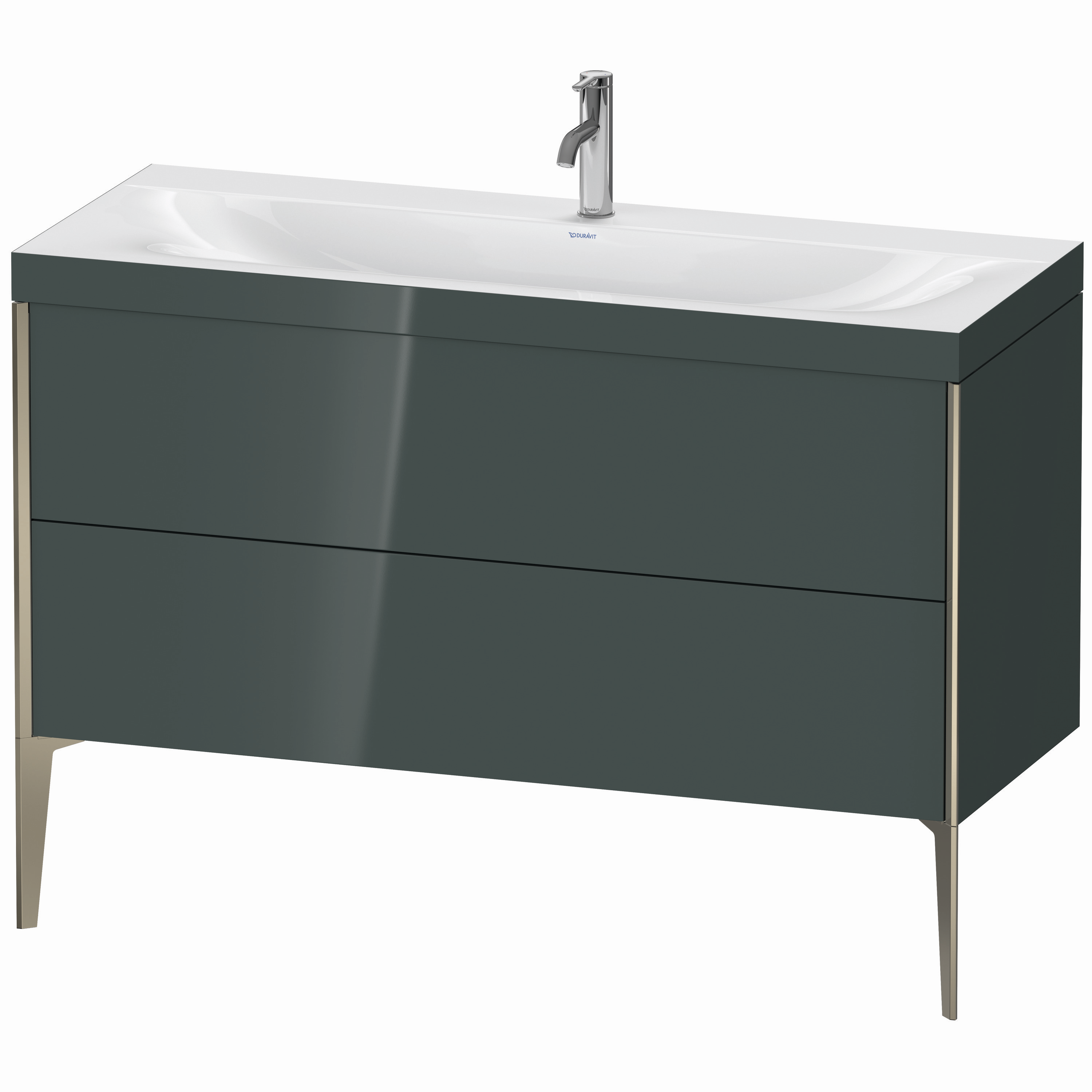 Duravit Waschtisch-Unterschrank c-bonded XViu 120x48cm, 2 Auszüge, 1 Hahnloch, champagner matt, Rahmen C, dolomiti grey hochglanz