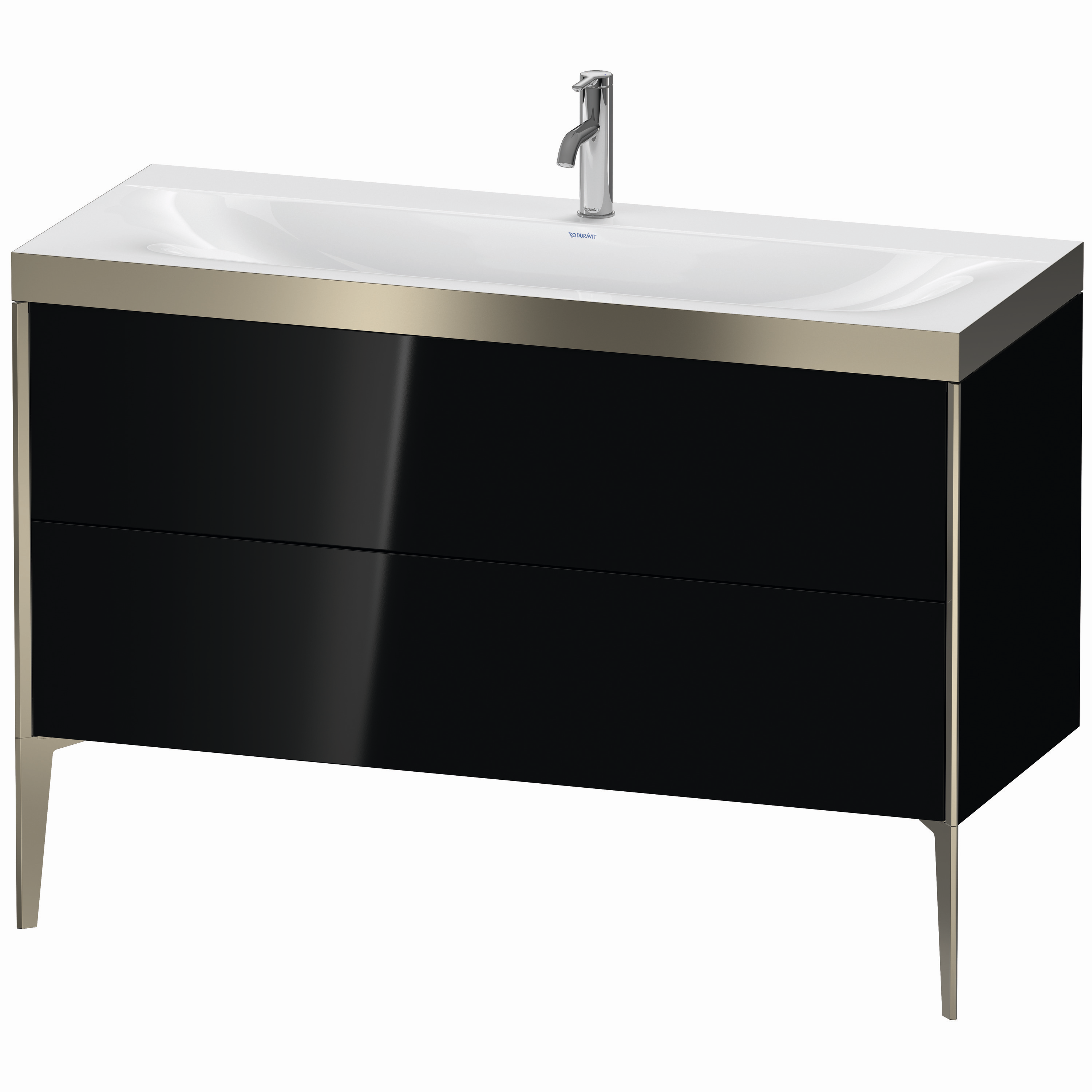 Duravit Waschtisch-Unterschrank c-bonded XViu 120x48cm, 2 Auszüge, 1 Hahnloch, champagner matt, Rahmen P, schwarz hochglanz