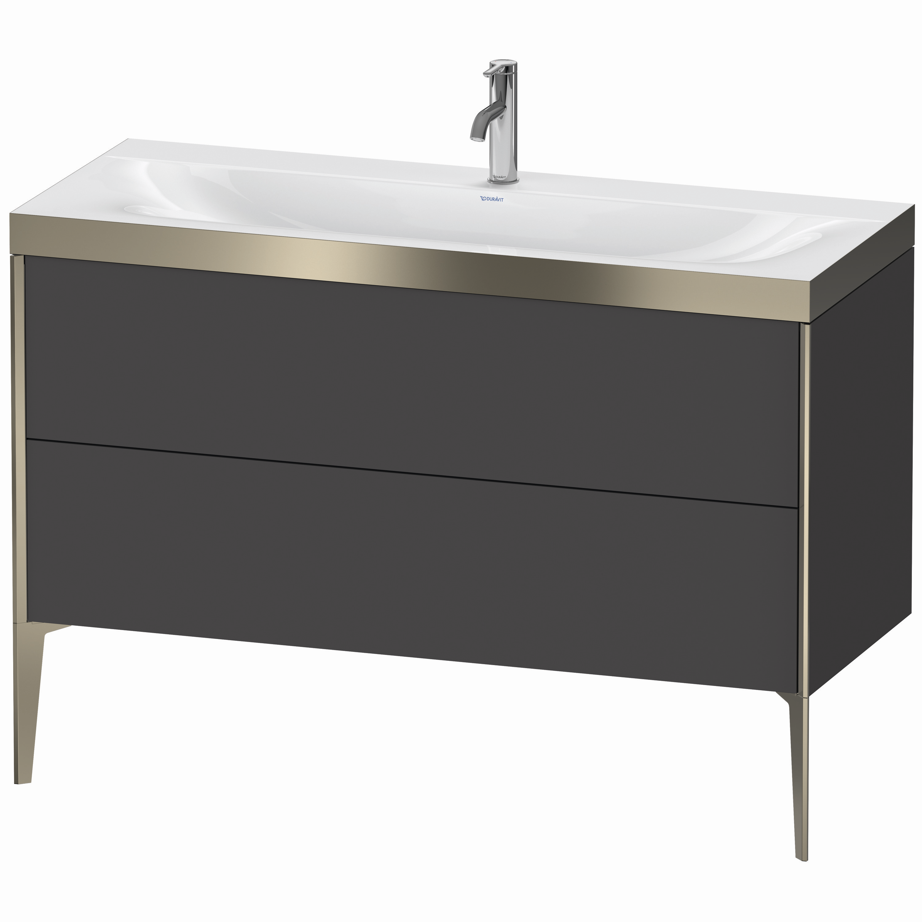 Duravit Waschtisch-Unterschrank c-bonded XViu 120x48cm, 2 Auszüge, 1 Hahnloch, champagner matt, Rahmen P, graphit matt