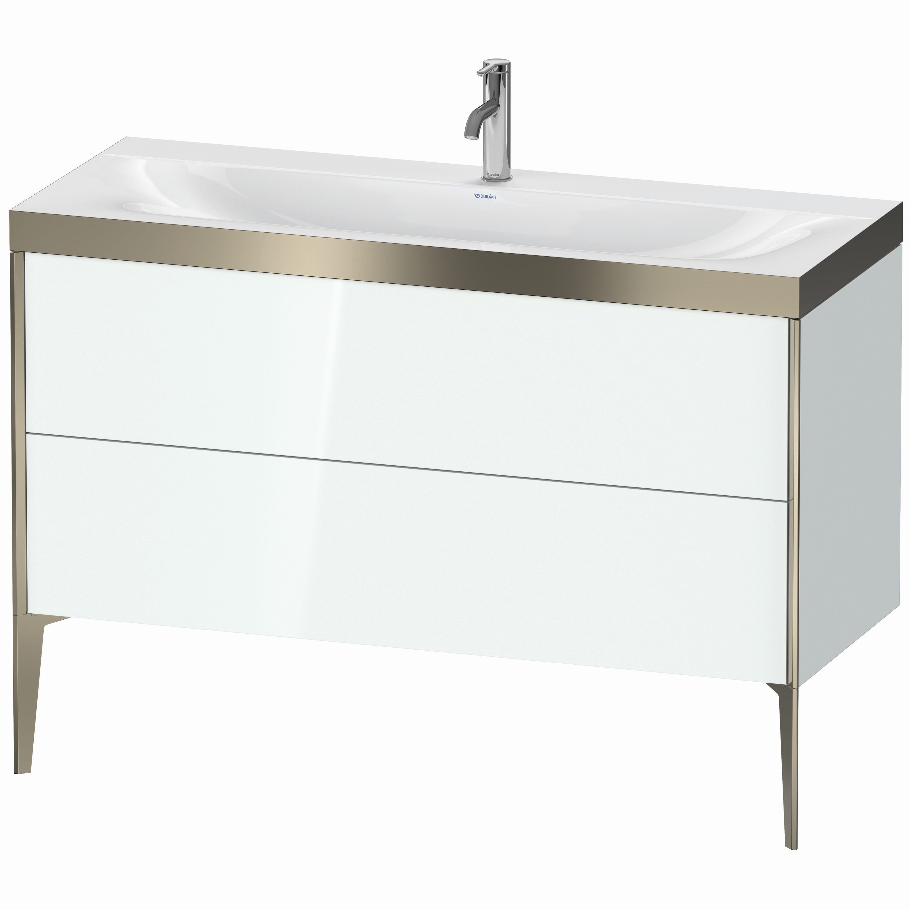 Duravit Waschtisch-Unterschrank c-bonded XViu 120x48cm, 2 Auszüge, 1 Hahnloch, champagner matt, Rahmen P, weiß hochglanz