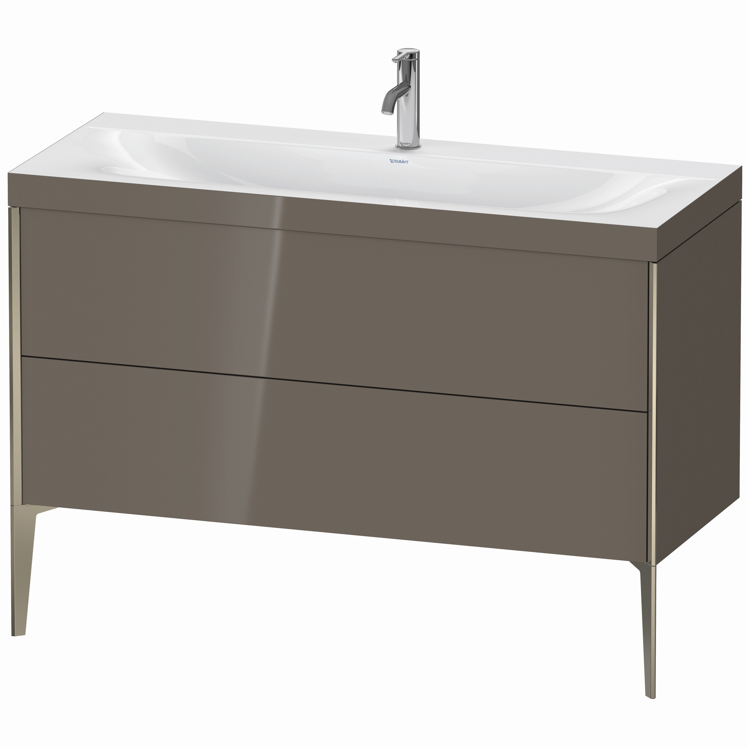 Duravit Waschtisch-Unterschrank c-bonded XViu 120x48cm, 2 Auszüge, 1 Hahnloch, champagner matt, Rahmen C, flannel grey hochglanz