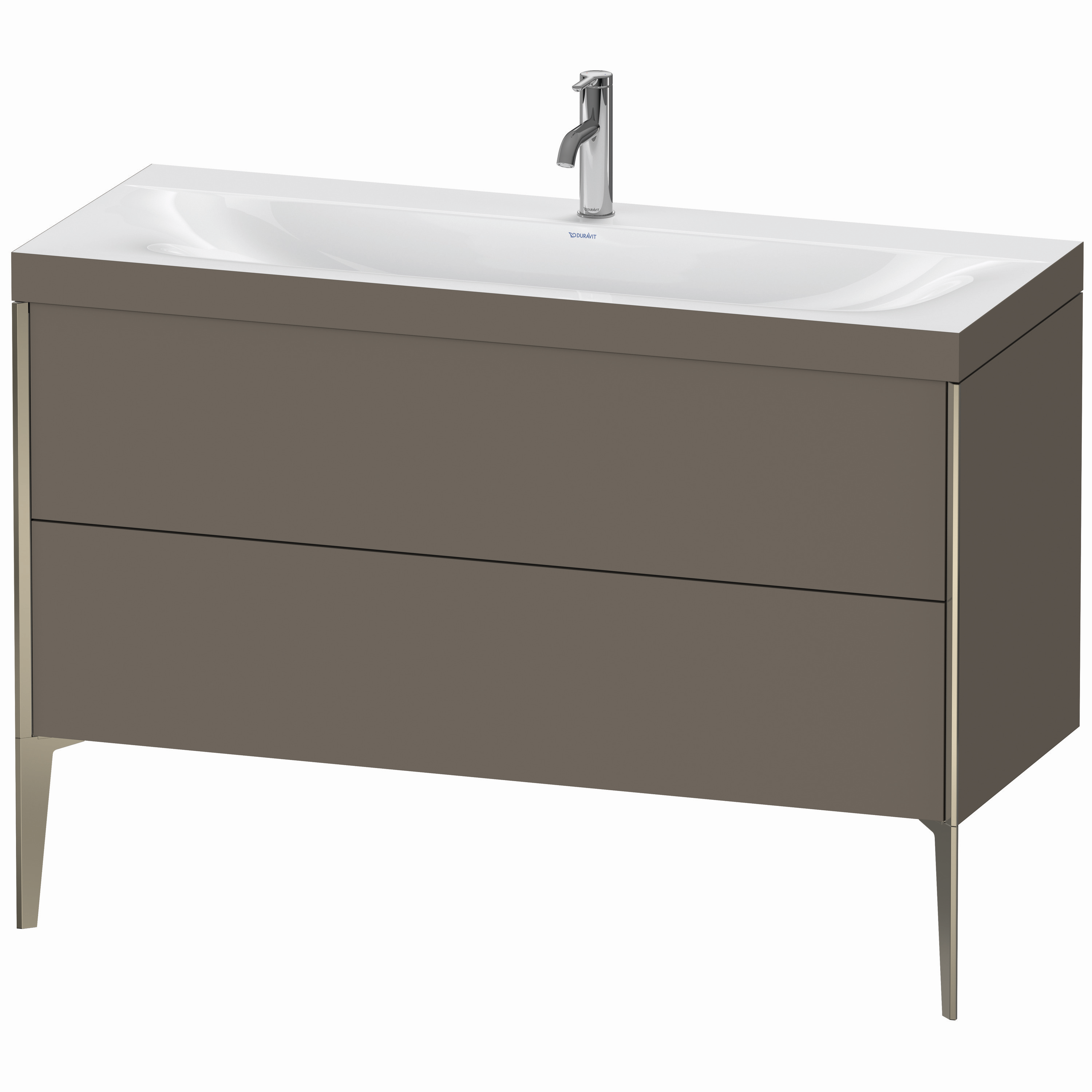 Duravit Waschtisch-Unterschrank c-bonded XViu 120x48cm, 2 Auszüge, 1 Hahnloch, champagner matt, Rahmen C, flannel grey seidenmatt