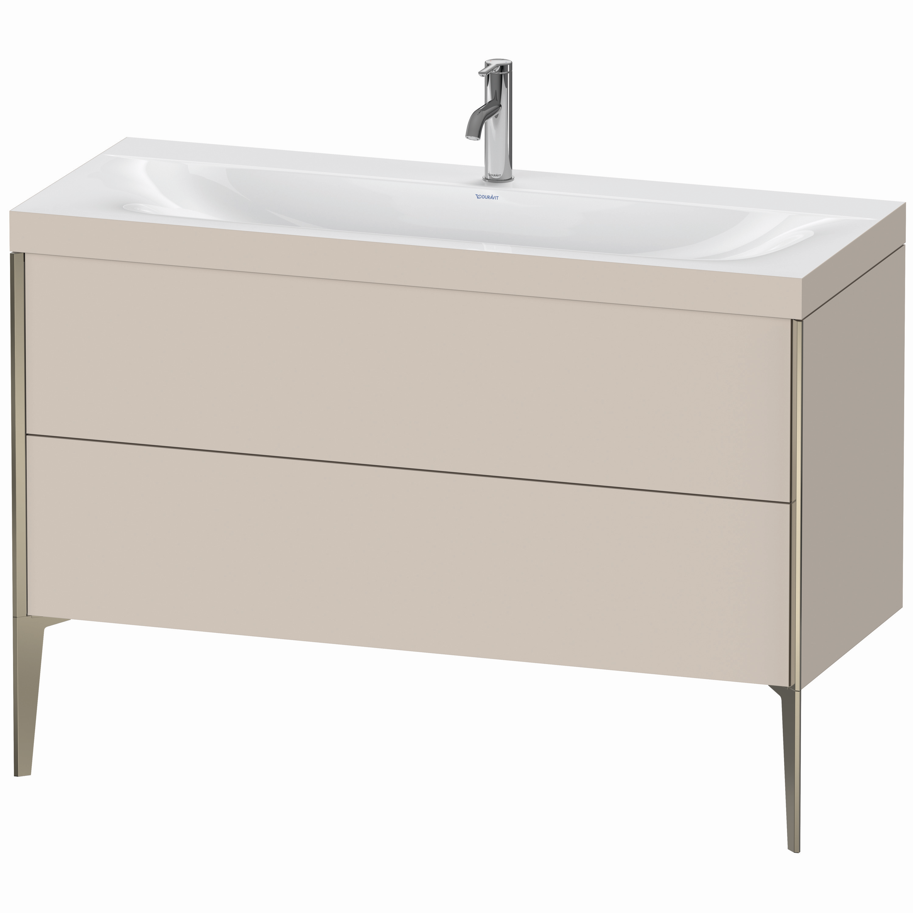 Duravit Waschtisch-Unterschrank c-bonded XViu 120x48cm, 2 Auszüge, 1 Hahnloch, champagner matt, Rahmen C, taupe matt