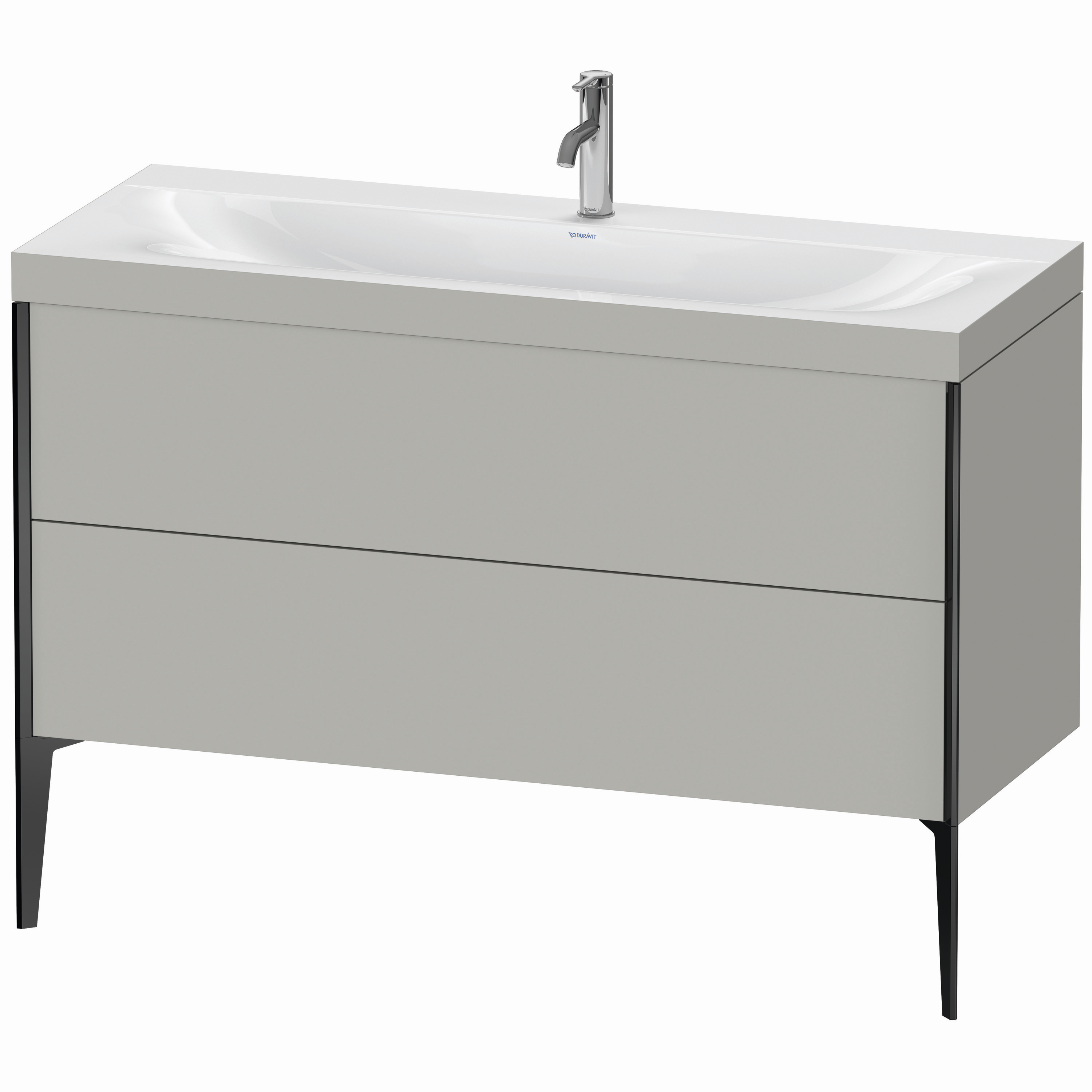 Duravit Waschtisch-Unterschrank c-bonded XViu 120x48cm, 2 Auszüge, 1 Hahnloch, schwarz matt, Rahmen C, betongrau matt