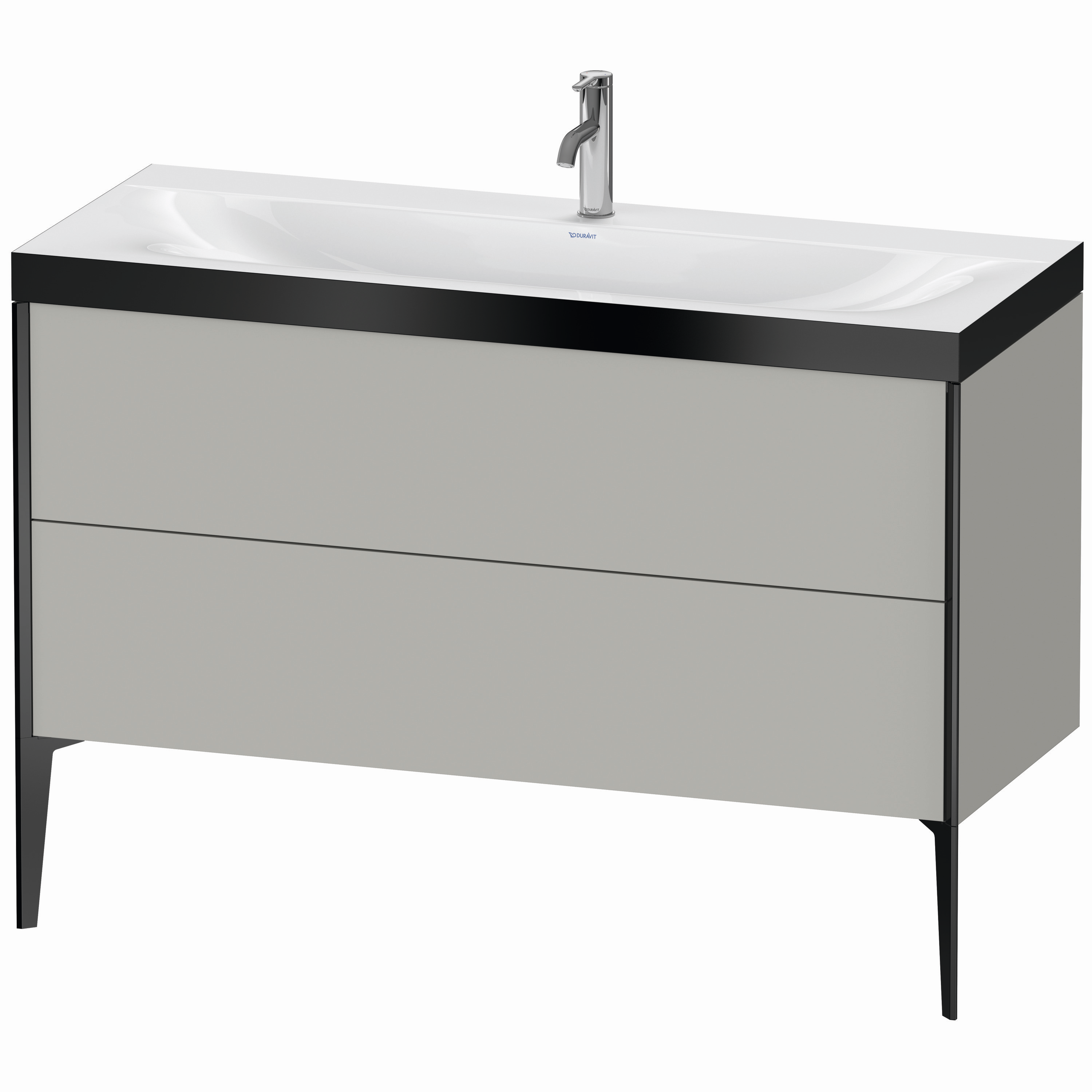 Duravit Waschtisch-Unterschrank c-bonded XViu 120x48cm, 2 Auszüge, 1 Hahnloch, schwarz matt, Rahmen P, betongrau matt