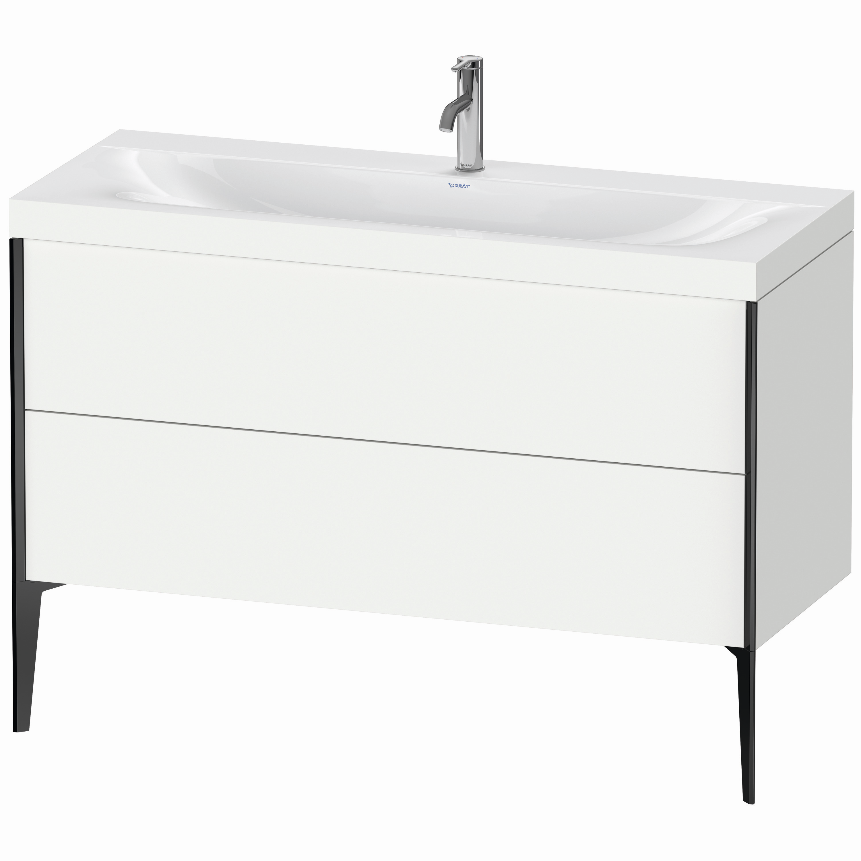 Duravit Waschtisch-Unterschrank c-bonded XViu 120x48cm, 2 Auszüge, 1 Hahnloch, schwarz matt, Rahmen C, weiß matt