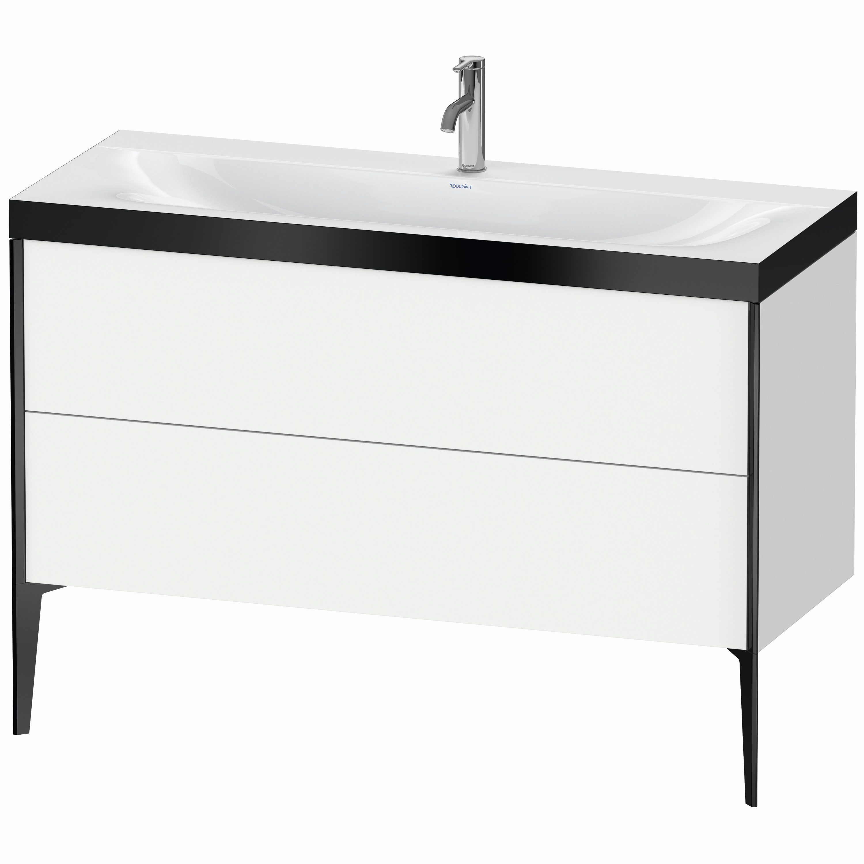 Duravit Waschtisch-Unterschrank c-bonded XViu 120x48cm, 2 Auszüge, 1 Hahnloch, schwarz matt, Rahmen P, weiß matt