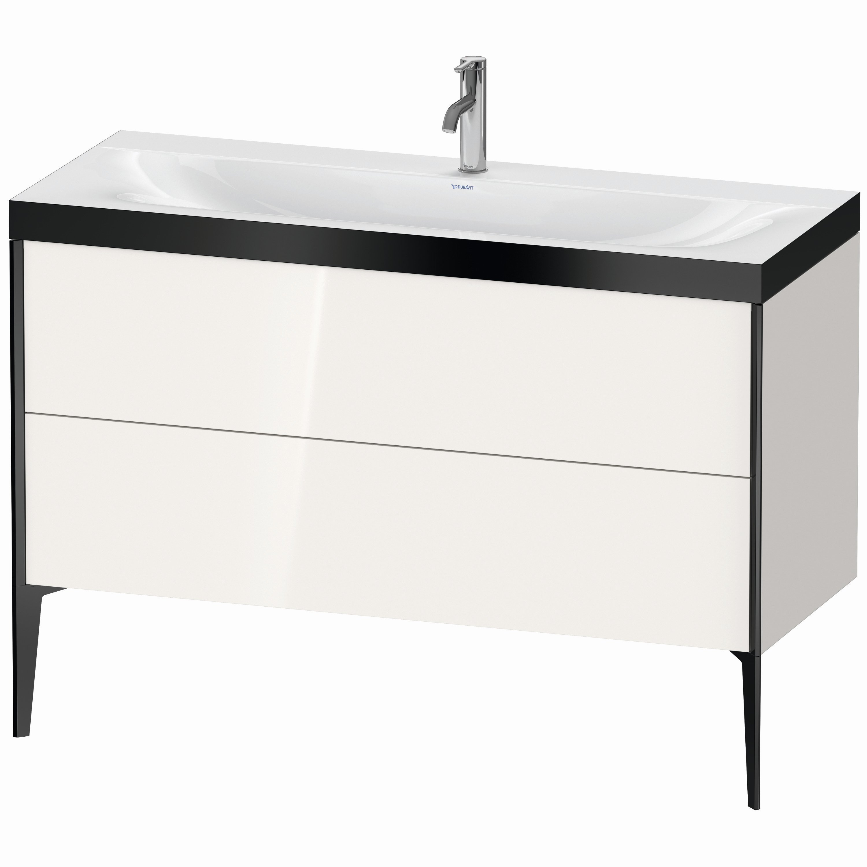 Duravit Waschtisch-Unterschrank c-bonded XViu 120x48cm, 2 Auszüge, 1 Hahnloch, schwarz matt, Rahmen P, weiß hochglanz