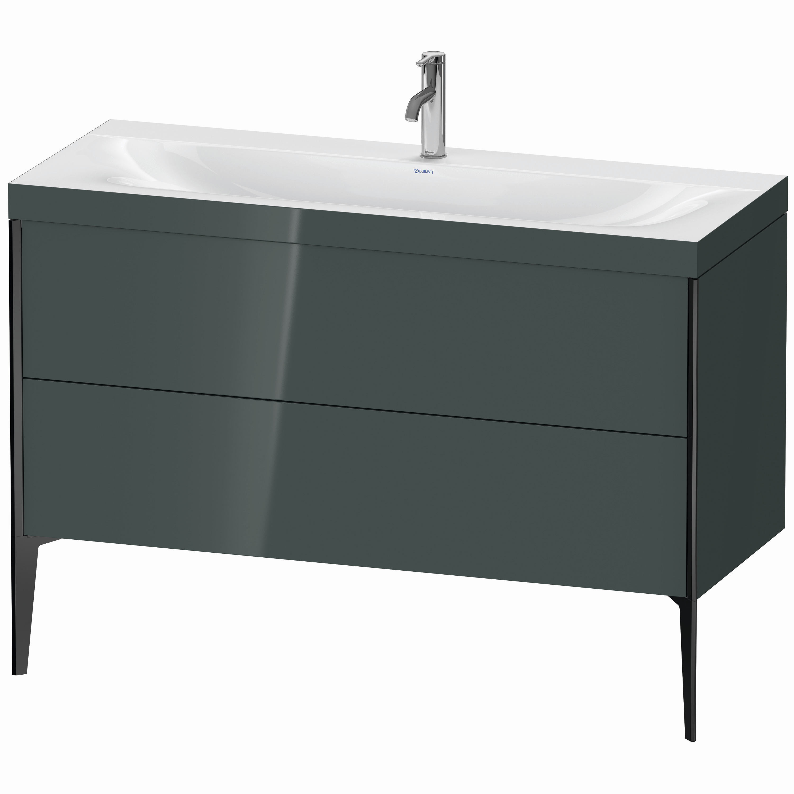 Duravit Waschtisch-Unterschrank c-bonded XViu 120x48cm, 2 Auszüge, 1 Hahnloch, schwarz matt, Rahmen C, dolomiti grey hochglanz