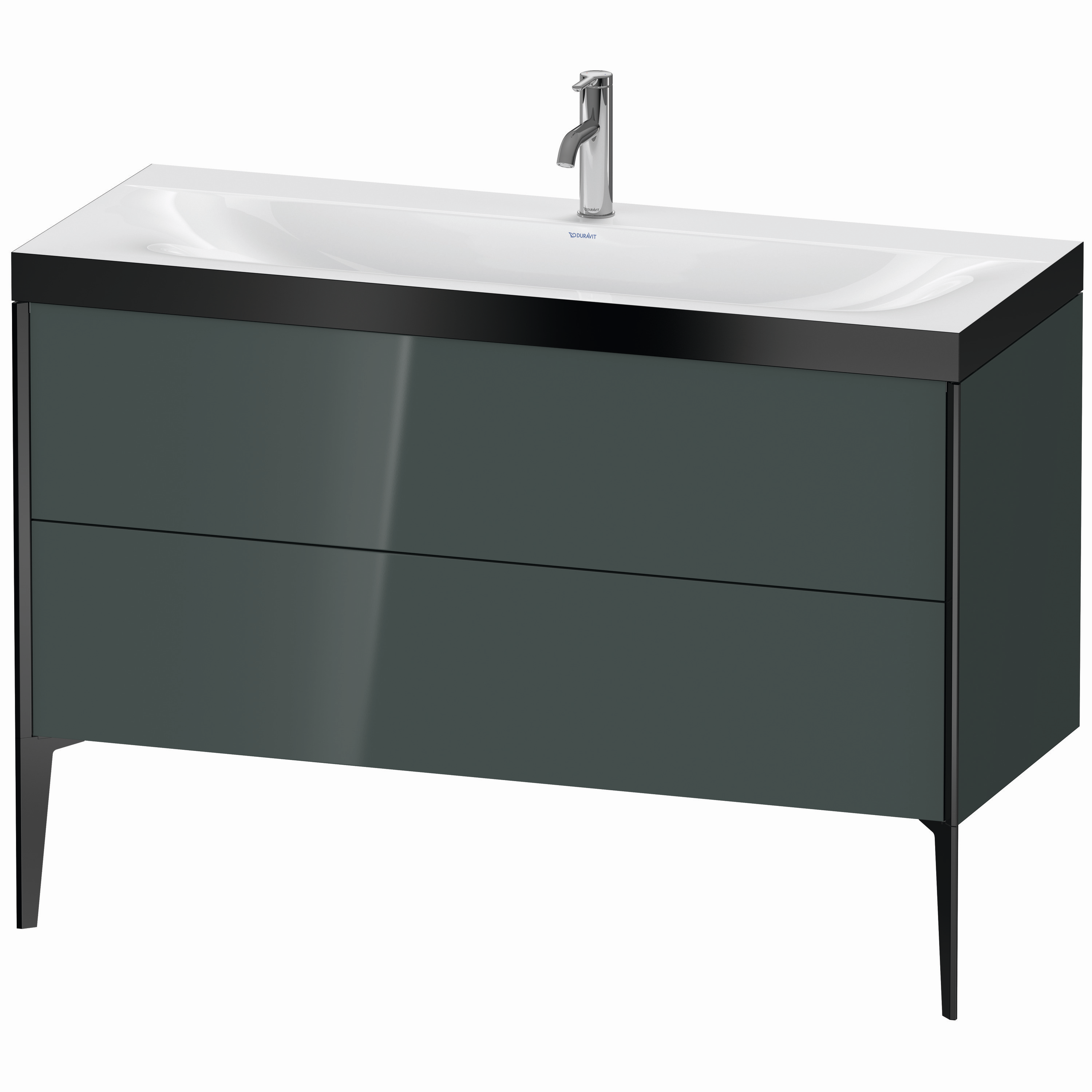 Duravit Waschtisch-Unterschrank c-bonded XViu 120x48cm, 2 Auszüge, 1 Hahnloch, schwarz matt, Rahmen P, dolomiti grey hochglanz