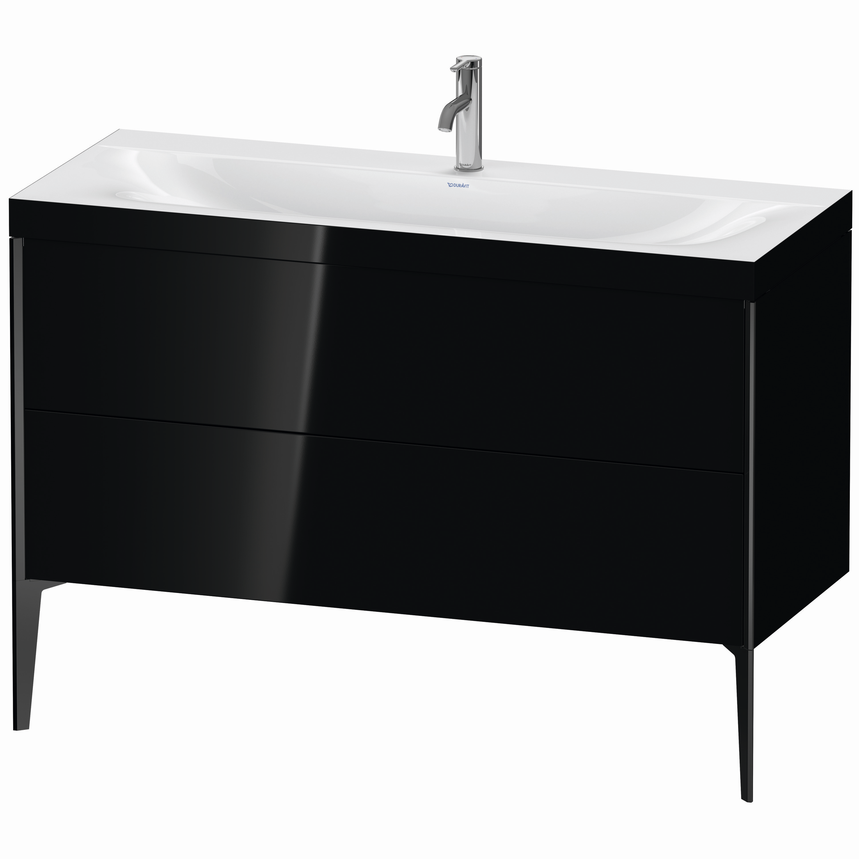 Duravit Waschtisch-Unterschrank c-bonded XViu 120x48cm, 2 Auszüge, 1 Hahnloch, schwarz matt, Rahmen C, schwarz hochglanz