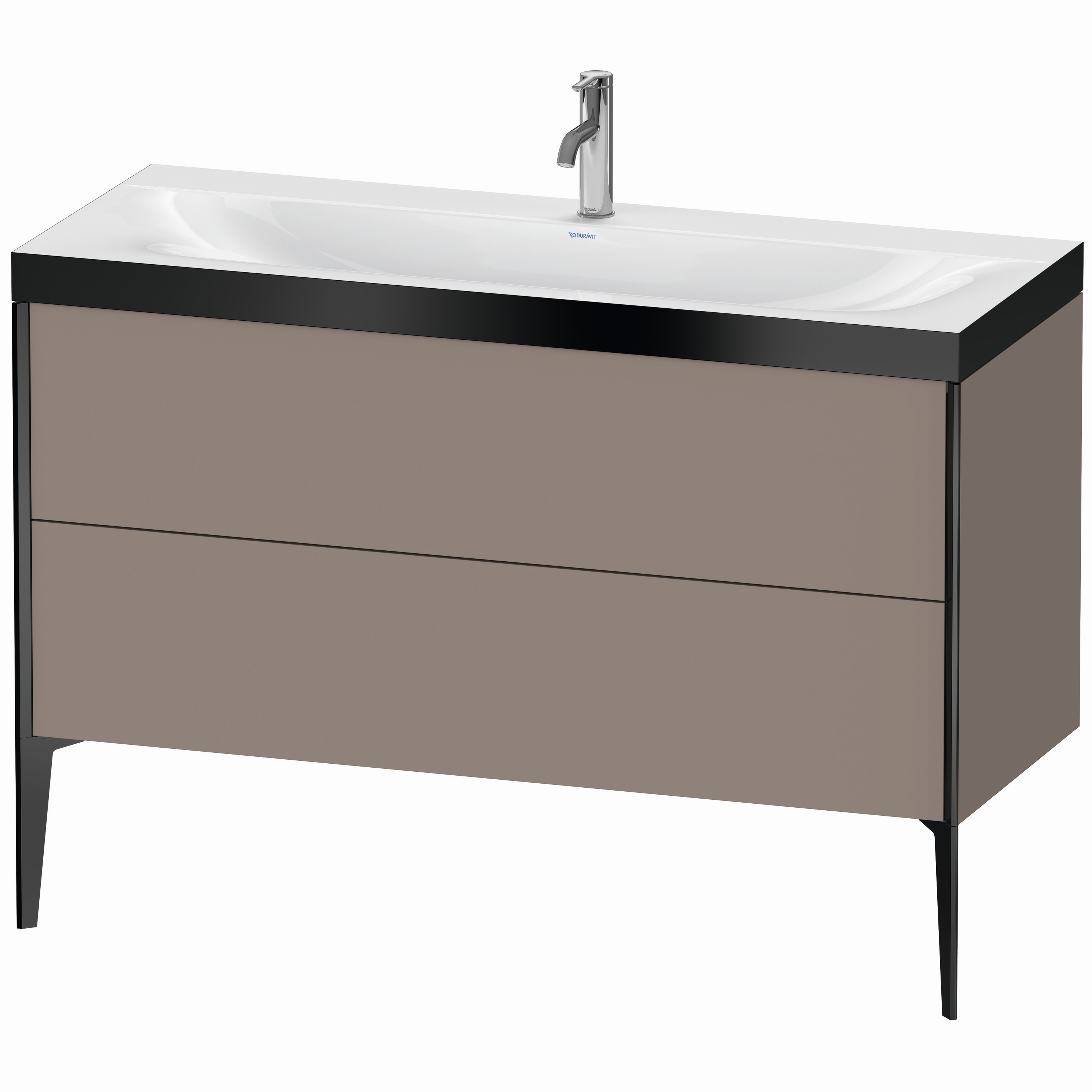 Duravit Waschtisch-Unterschrank c-bonded XViu 120x48cm, 2 Auszüge, 1 Hahnloch, schwarz matt, Rahmen P, basalt matt