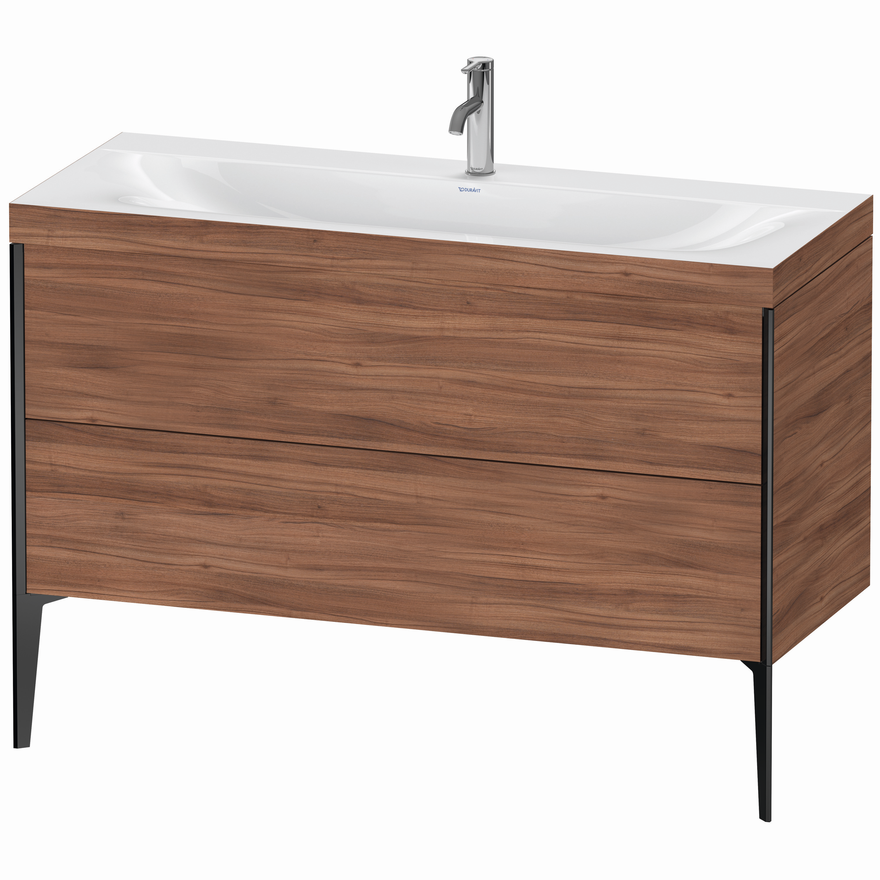 Duravit Waschtisch-Unterschrank c-bonded XViu 120x48cm, 2 Auszüge, 1 Hahnloch, schwarz matt, Rahmen C, nussbaum natur