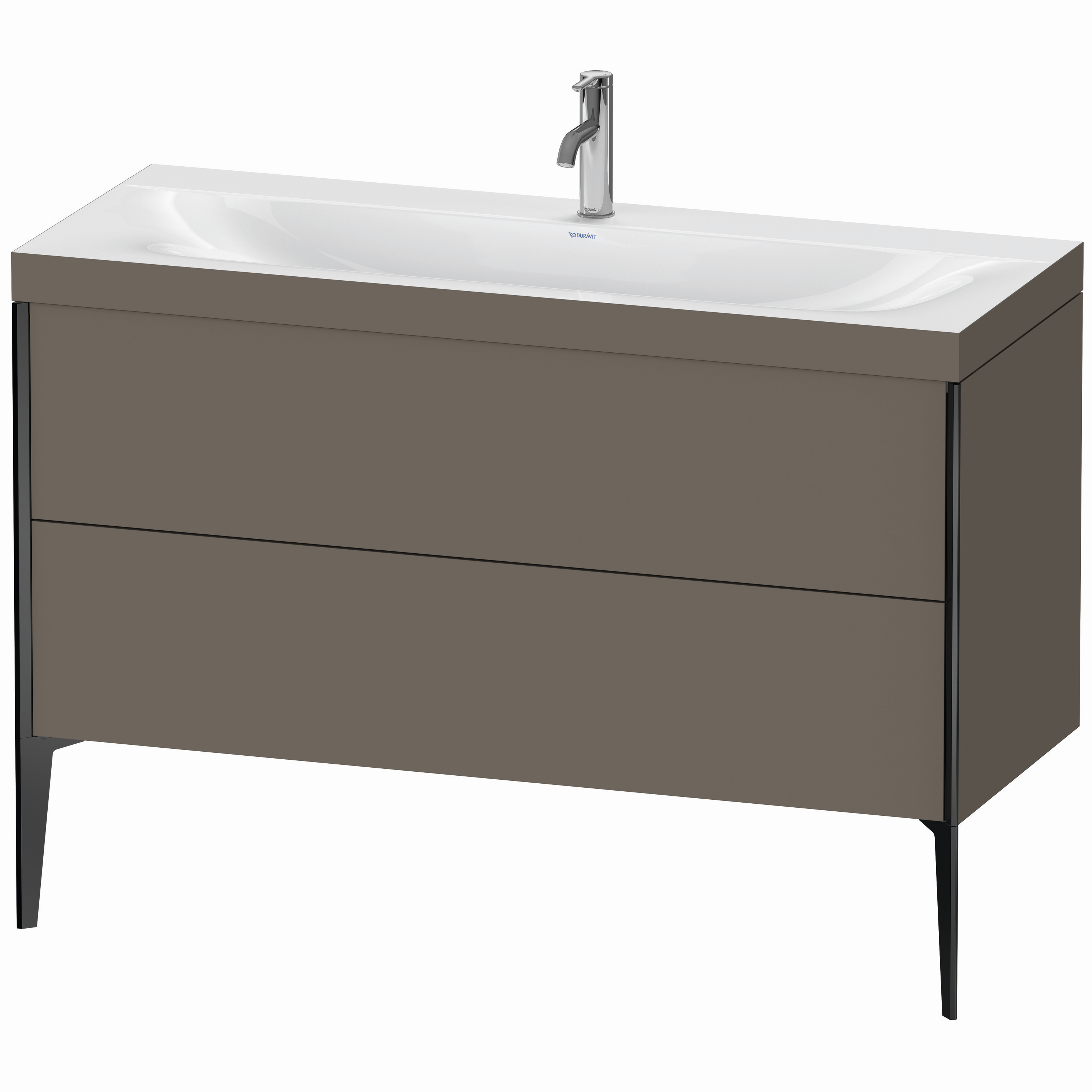 Duravit Waschtisch-Unterschrank c-bonded XViu 120x48cm, 2 Auszüge, 1 Hahnloch, schwarz matt, Rahmen C, flannel grey seidenmatt