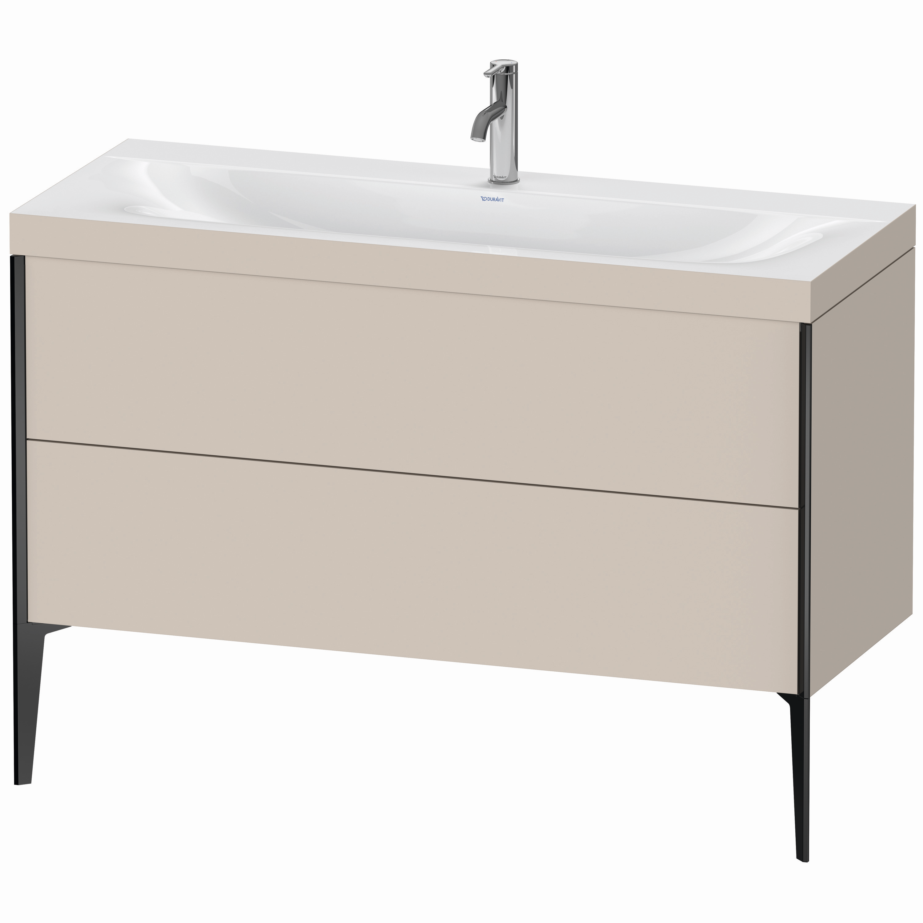 Duravit Waschtisch-Unterschrank c-bonded XViu 120x48cm, 2 Auszüge, 1 Hahnloch, schwarz matt, Rahmen C, taupe matt