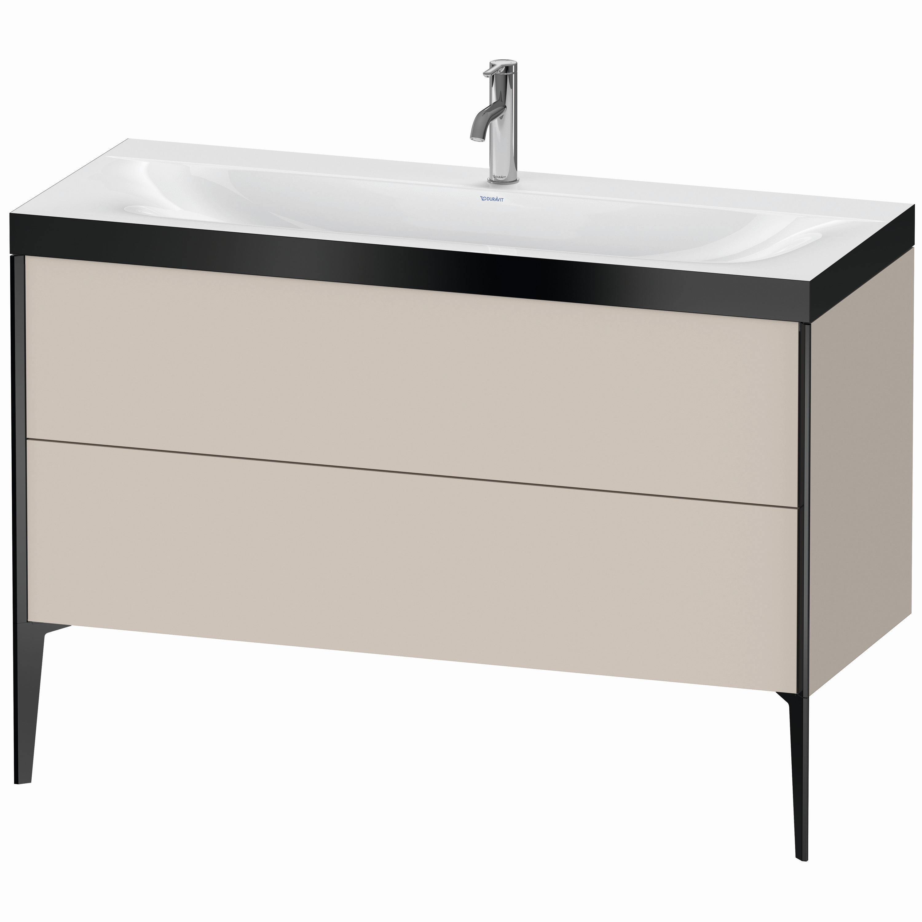 Duravit Waschtisch-Unterschrank c-bonded XViu 120x48cm, 2 Auszüge, 1 Hahnloch, schwarz matt, Rahmen P, taupe matt