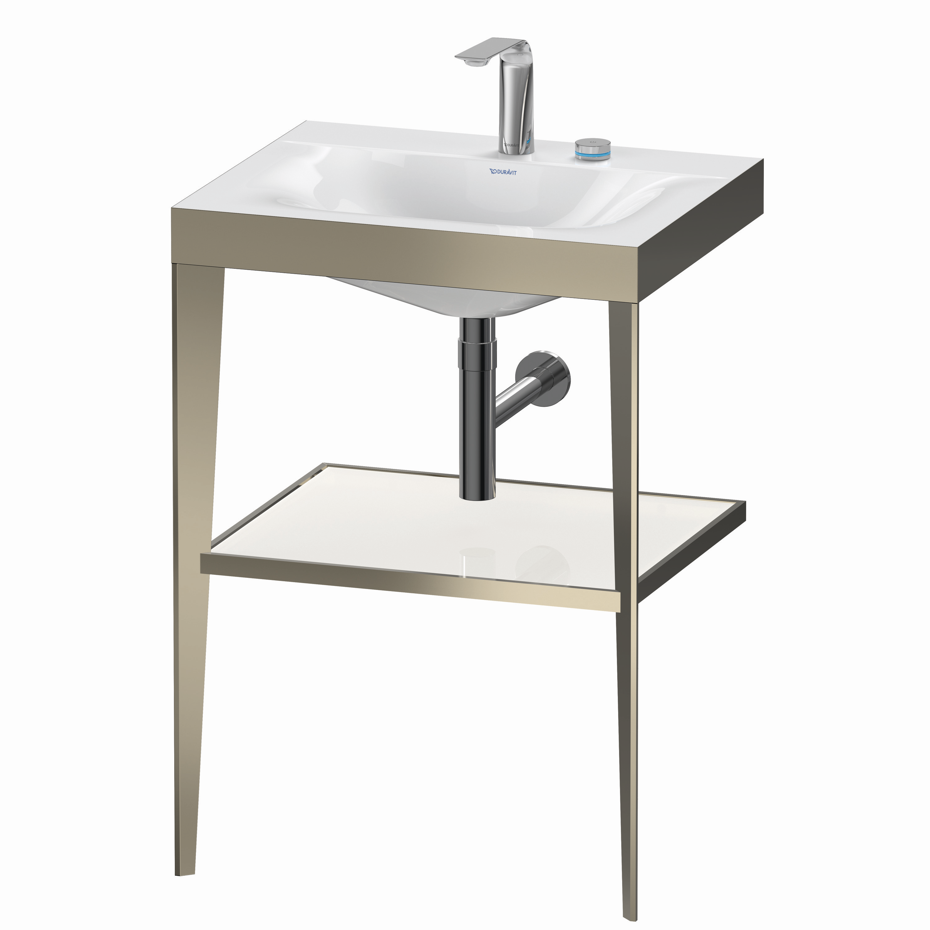 Duravit Möbelwaschtisch-Kombination c-bonded XViu 60 x48 cm, 2 Hahnlöcher, weiß hochglanz, mit Metallkonsole, champagner matt