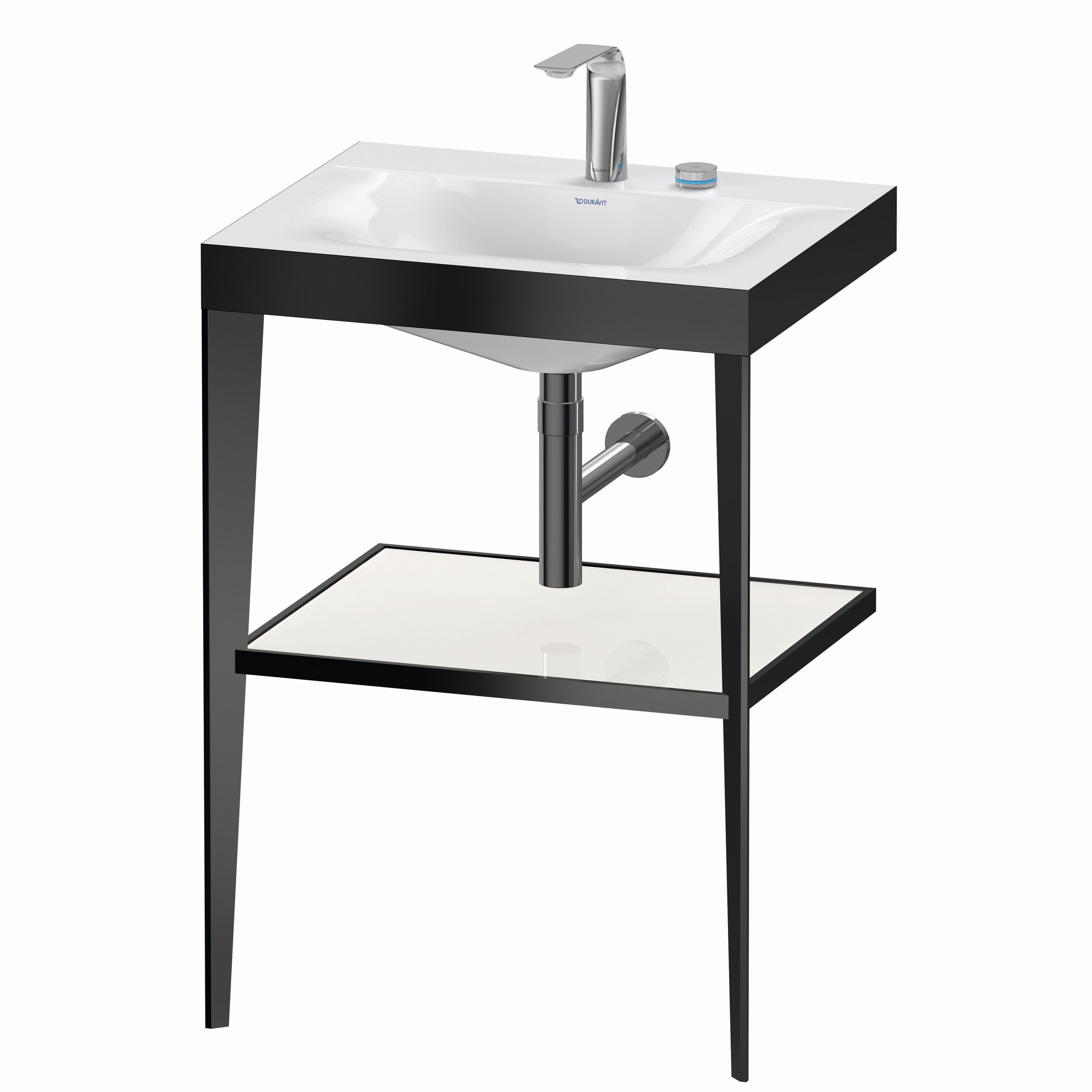 Duravit Möbelwaschtisch-Kombination c-bonded XViu 60 x48 cm, 2 Hahnlöcher, weiß hochglanz, mit Metallkonsole, schwarz matt