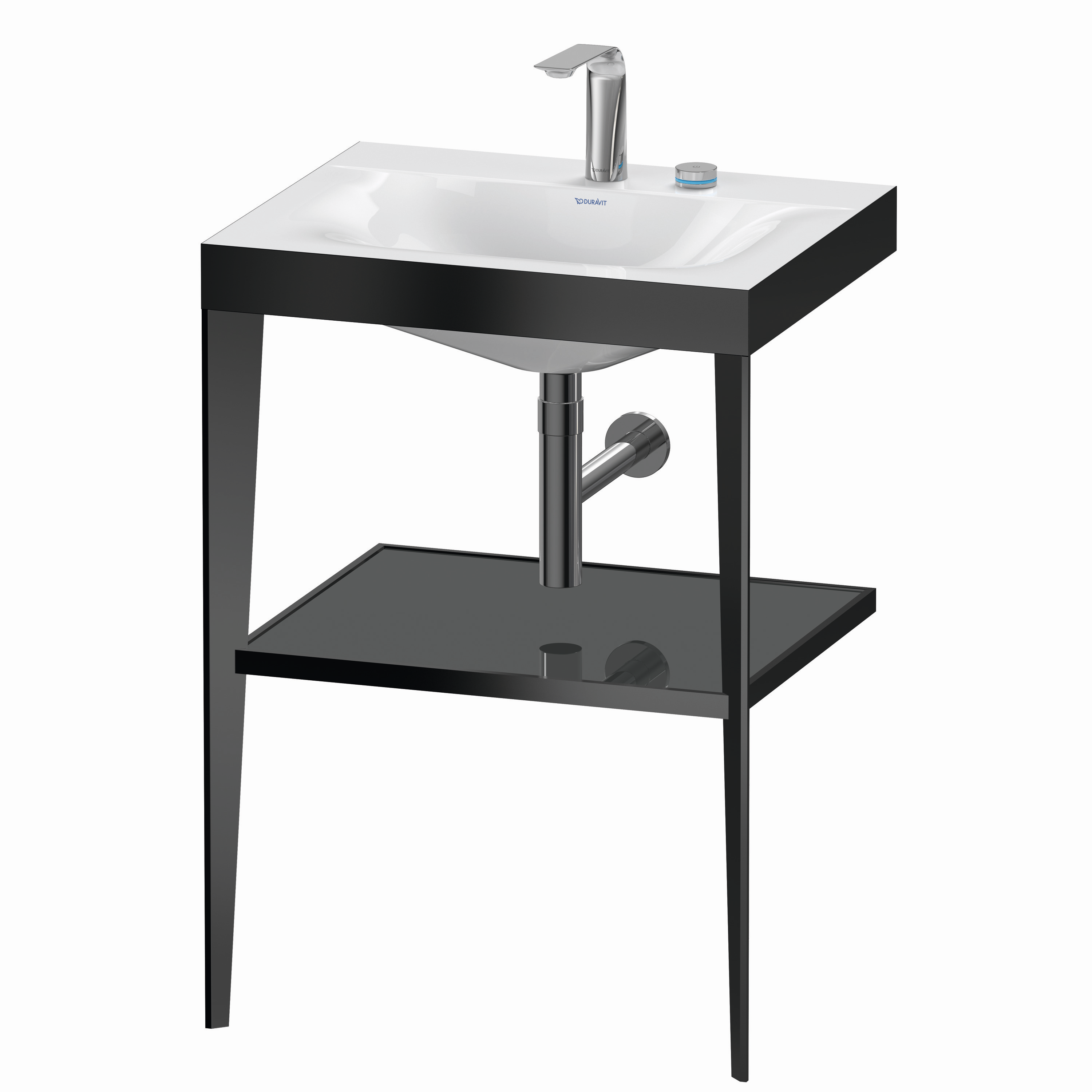 Duravit Möbelwaschtisch-Kombination c-bonded XViu 60 x48 cm, 2 Hahnlöcher, flannel grey hochglanz, mit Metallkonsole, schwarz matt