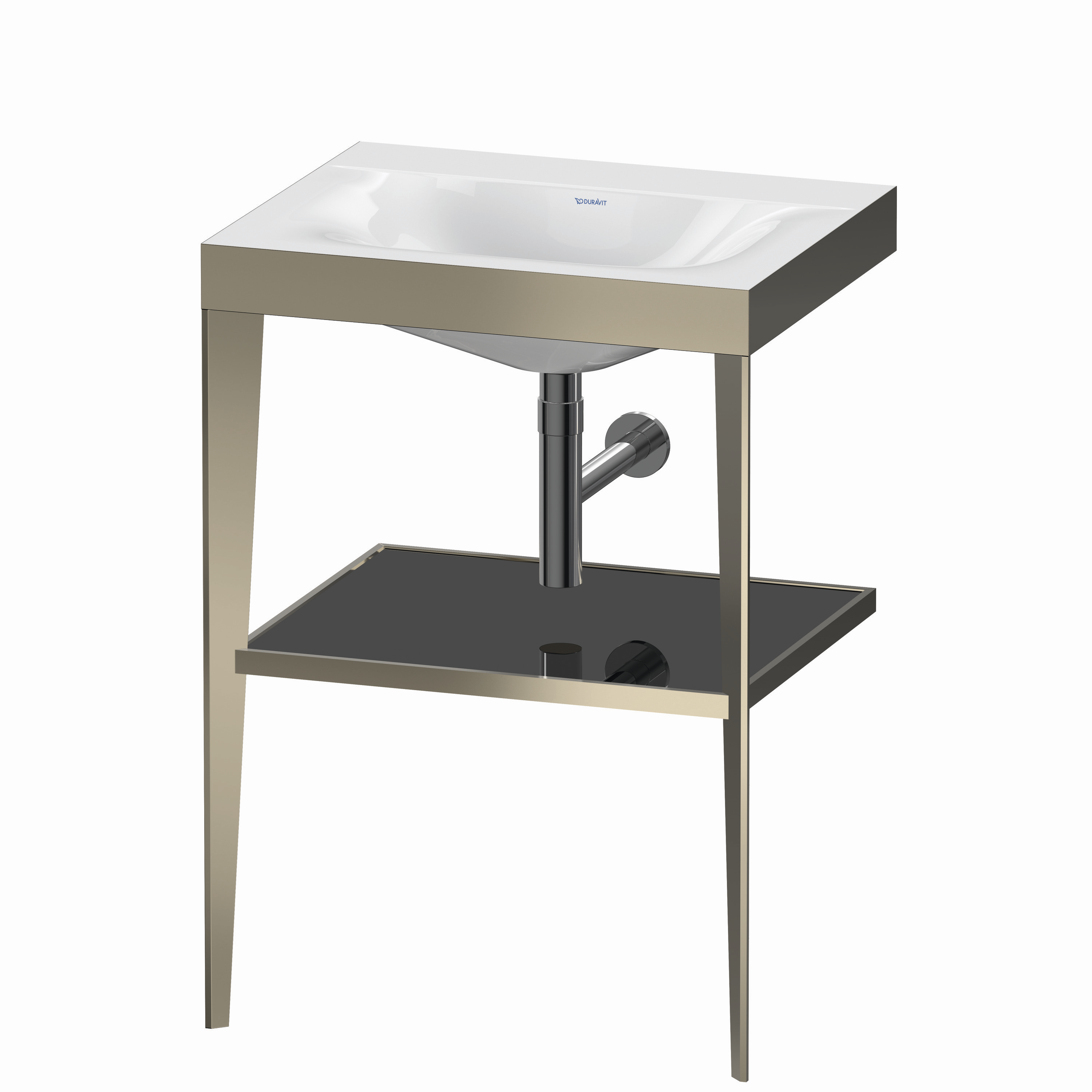 Duravit Möbelwaschtisch-Kombination c-bonded XViu 60 x 48 cm, ohne Hahnloch, schwarz hochglanz, mit Metallkonsole, champagner matt