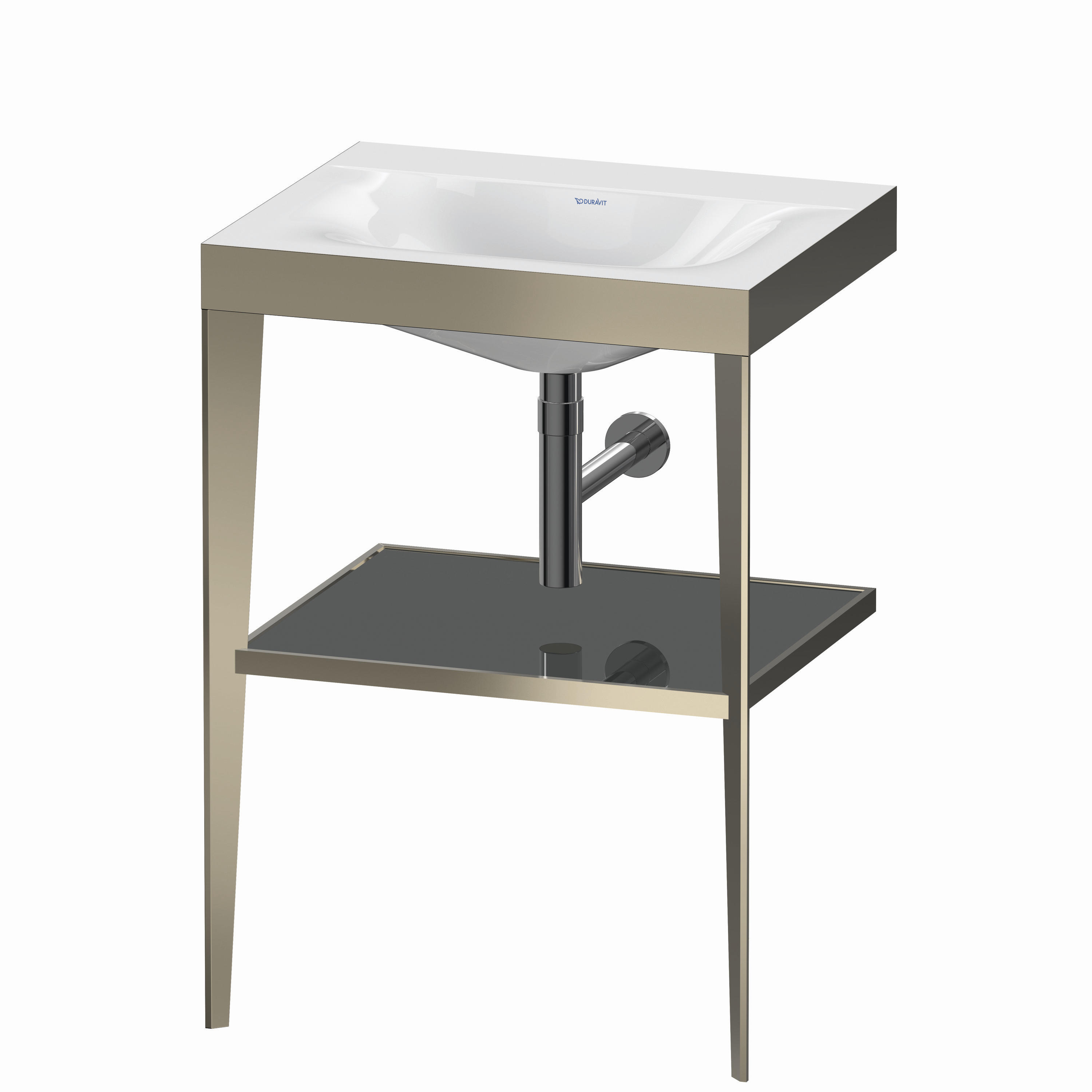 Duravit Möbelwaschtisch-Kombination c-bonded XViu 60 x 48 cm, ohne Hahnloch, flannel grey hochglanz, mit Metallkonsole, champagner matt