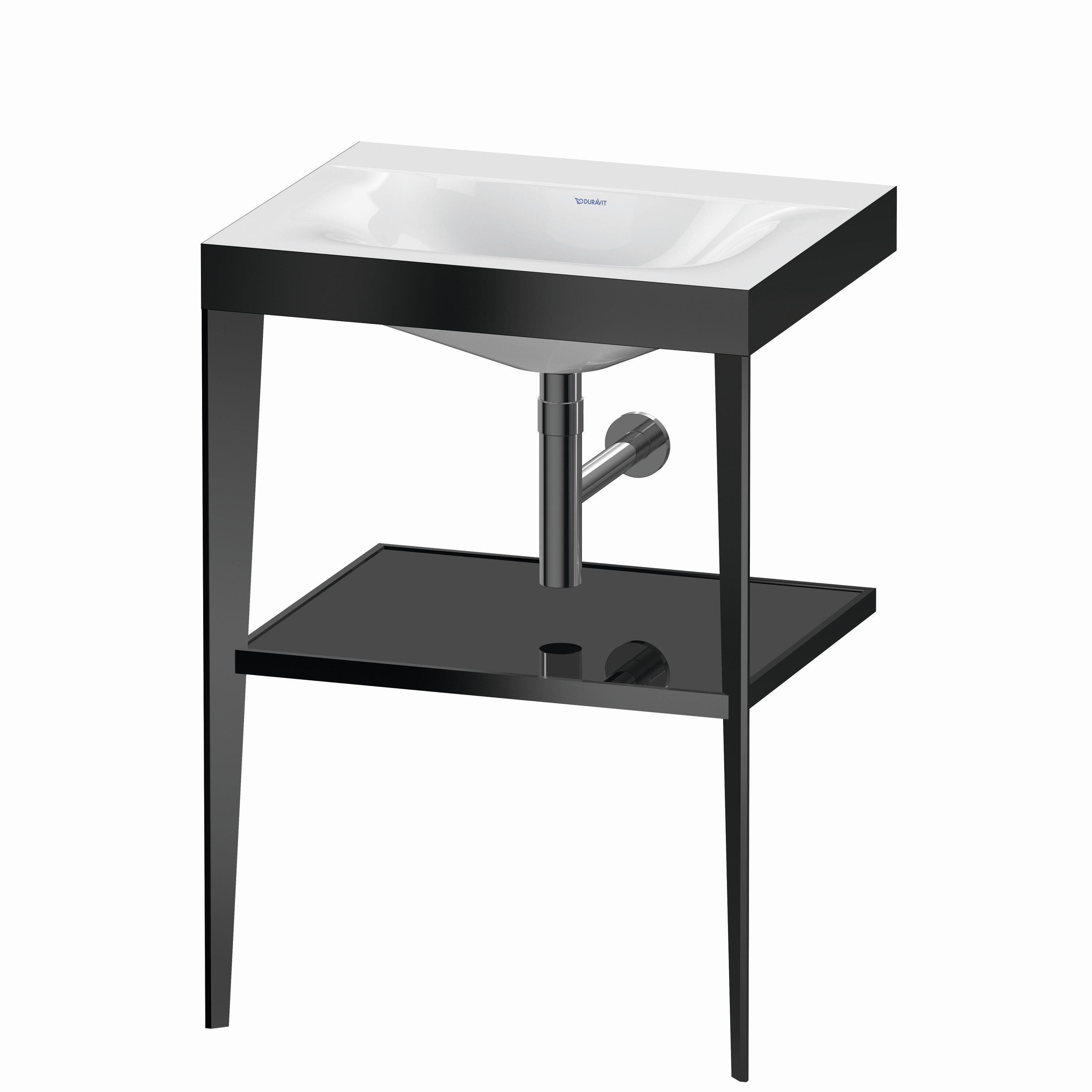 Duravit Möbelwaschtisch-Kombination c-bonded XViu 60 x 48 cm, ohne Hahnloch, schwarz hochglanz, mit Metallkonsole, schwarz matt