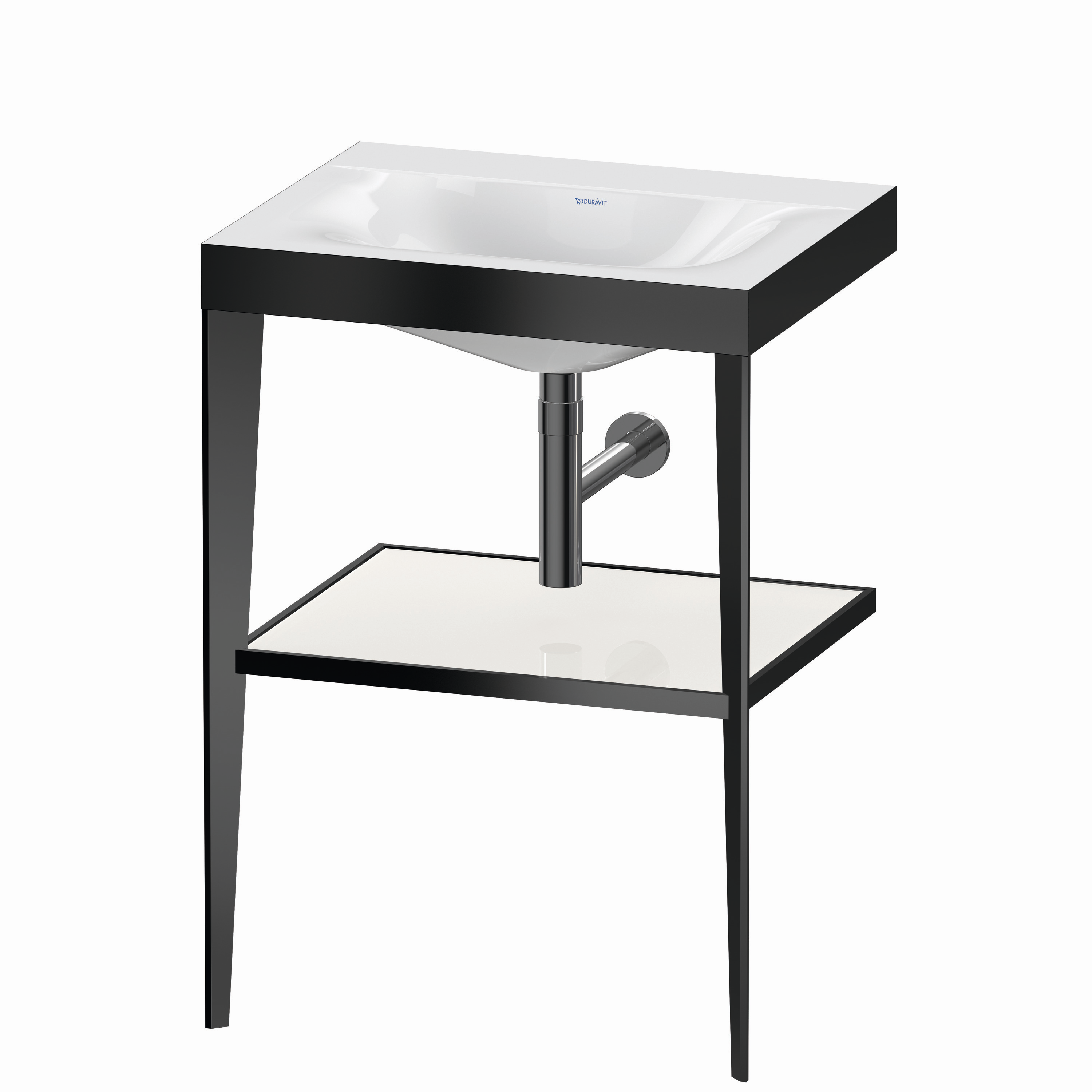 Duravit Möbelwaschtisch-Kombination c-bonded XViu 60 x 48 cm, ohne Hahnloch, weiß hochglanz, mit Metallkonsole, schwarz matt