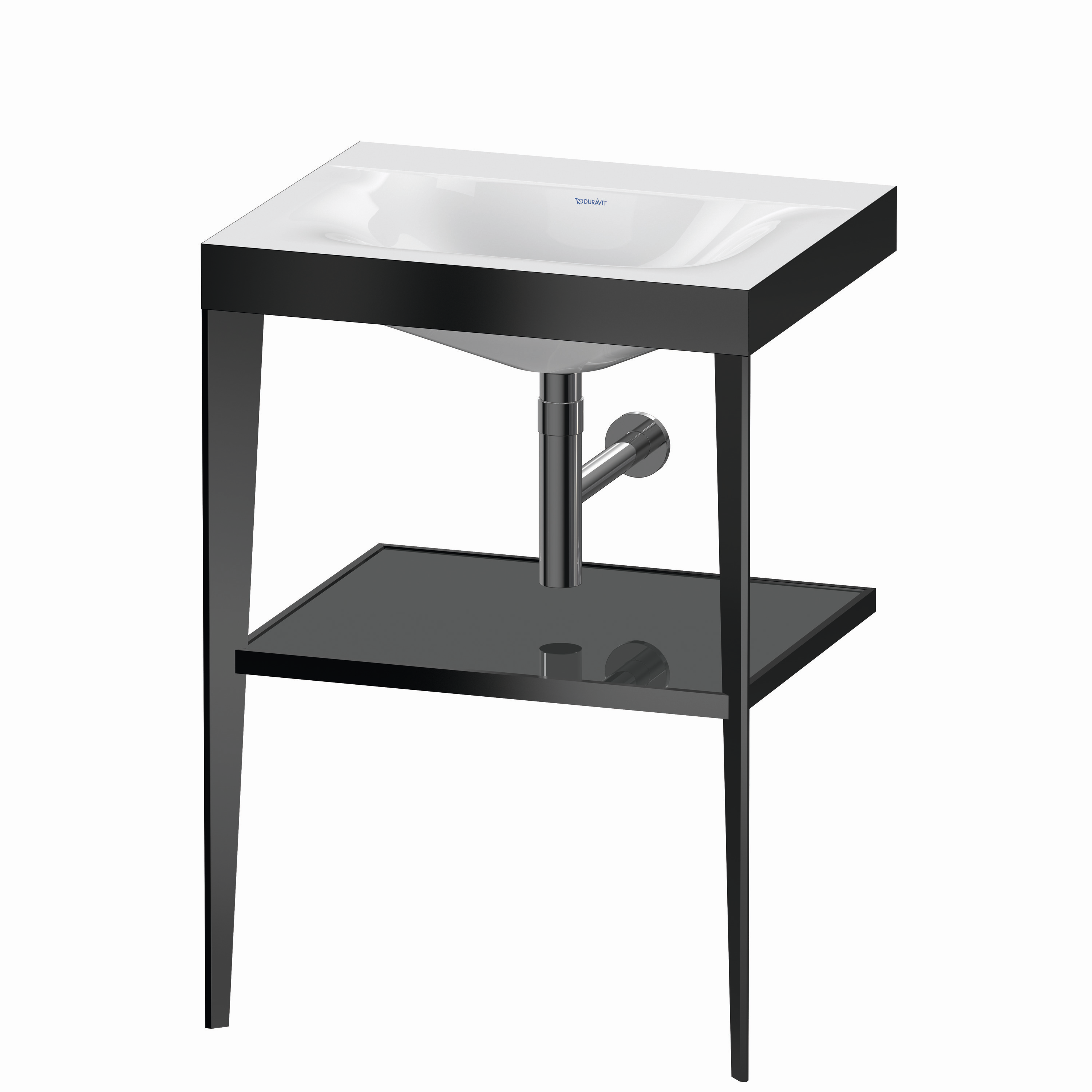 Duravit Möbelwaschtisch-Kombination c-bonded XViu 60 x 48 cm, ohne Hahnloch, flannel grey hochglanz, mit Metallkonsole, schwarz matt