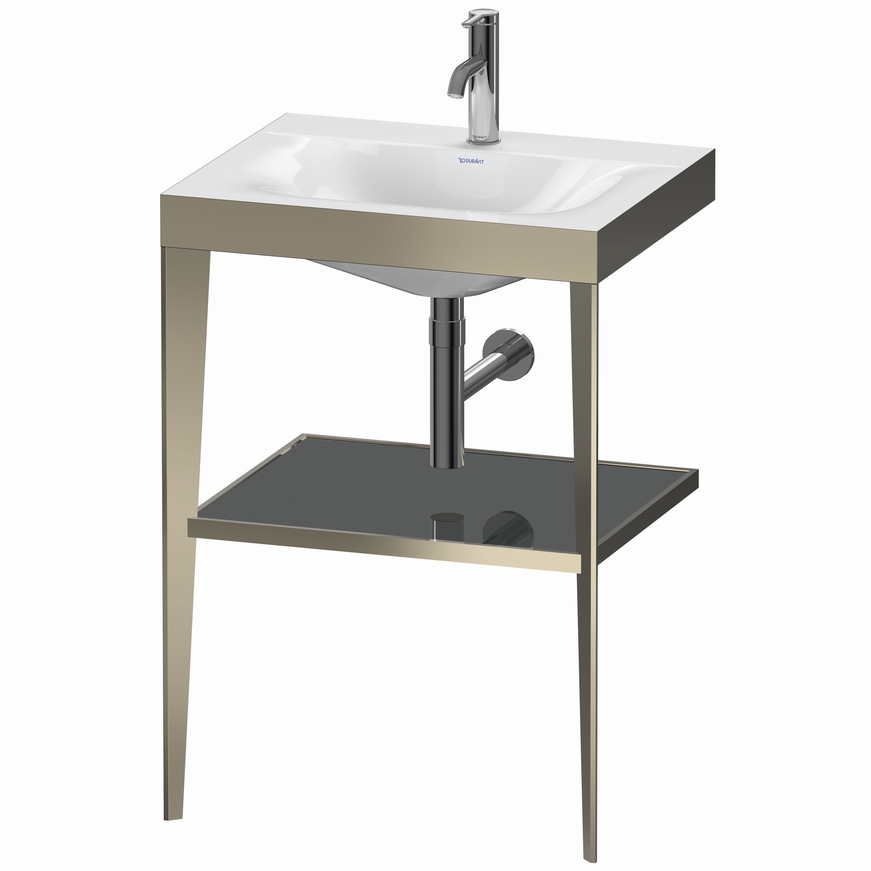 Duravit Möbelwaschtisch-Kombination c-bonded XViu 60 x48 cm, 1 Hahnloch, flannel grey hochglanz, mit Metallkonsole, champagner matt