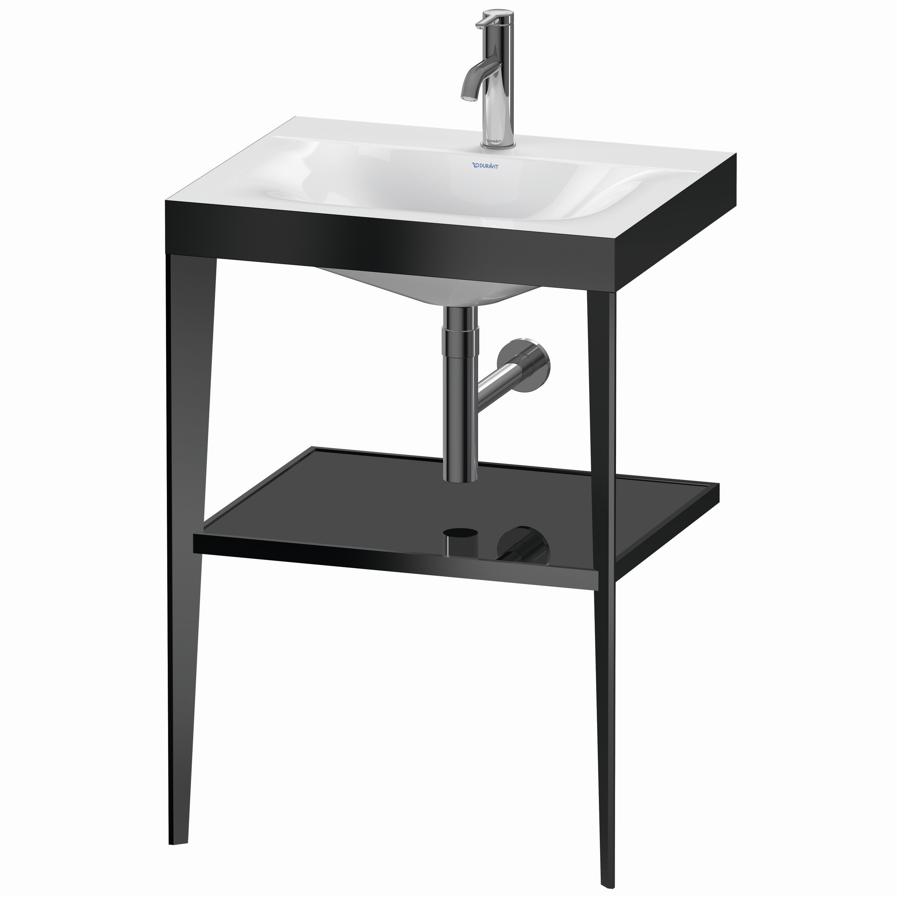 Duravit Möbelwaschtisch-Kombination c-bonded XViu 60 x48 cm, 1 Hahnloch, schwarz hochglanz, mit Metallkonsole, schwarz matt