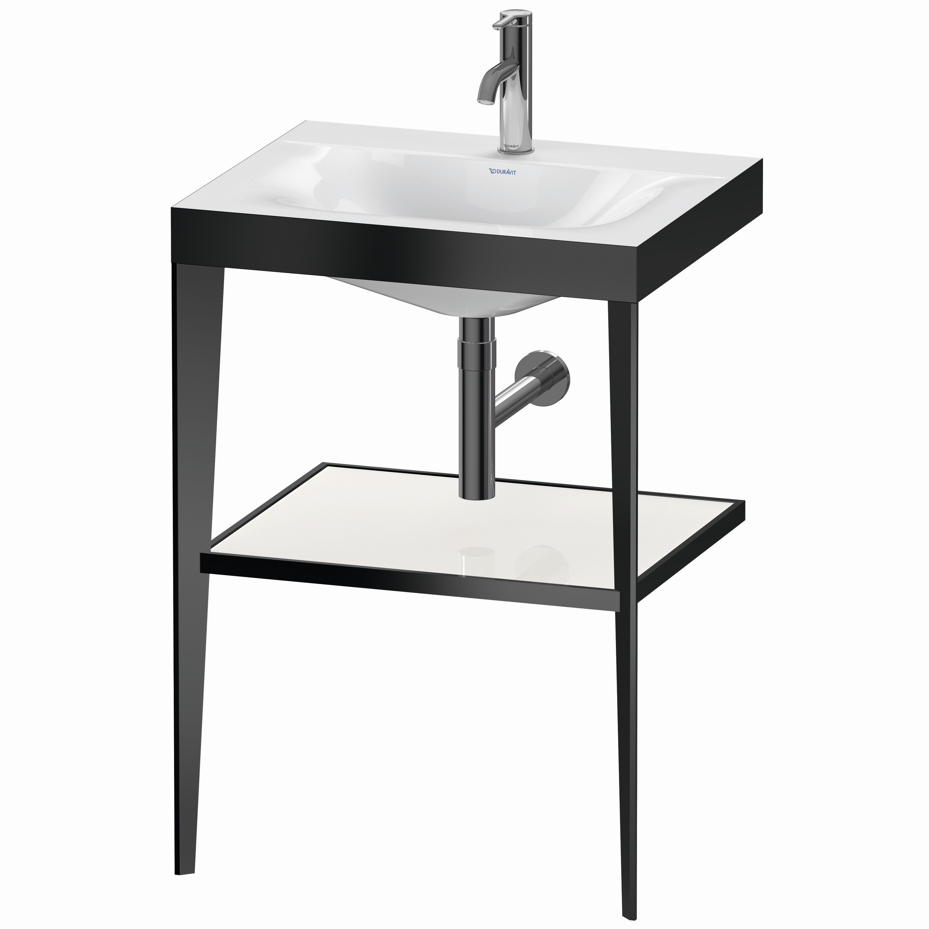 Duravit Möbelwaschtisch-Kombination c-bonded XViu 60 x48 cm, 1 Hahnloch, weiß hochglanz, mit Metallkonsole, schwarz matt