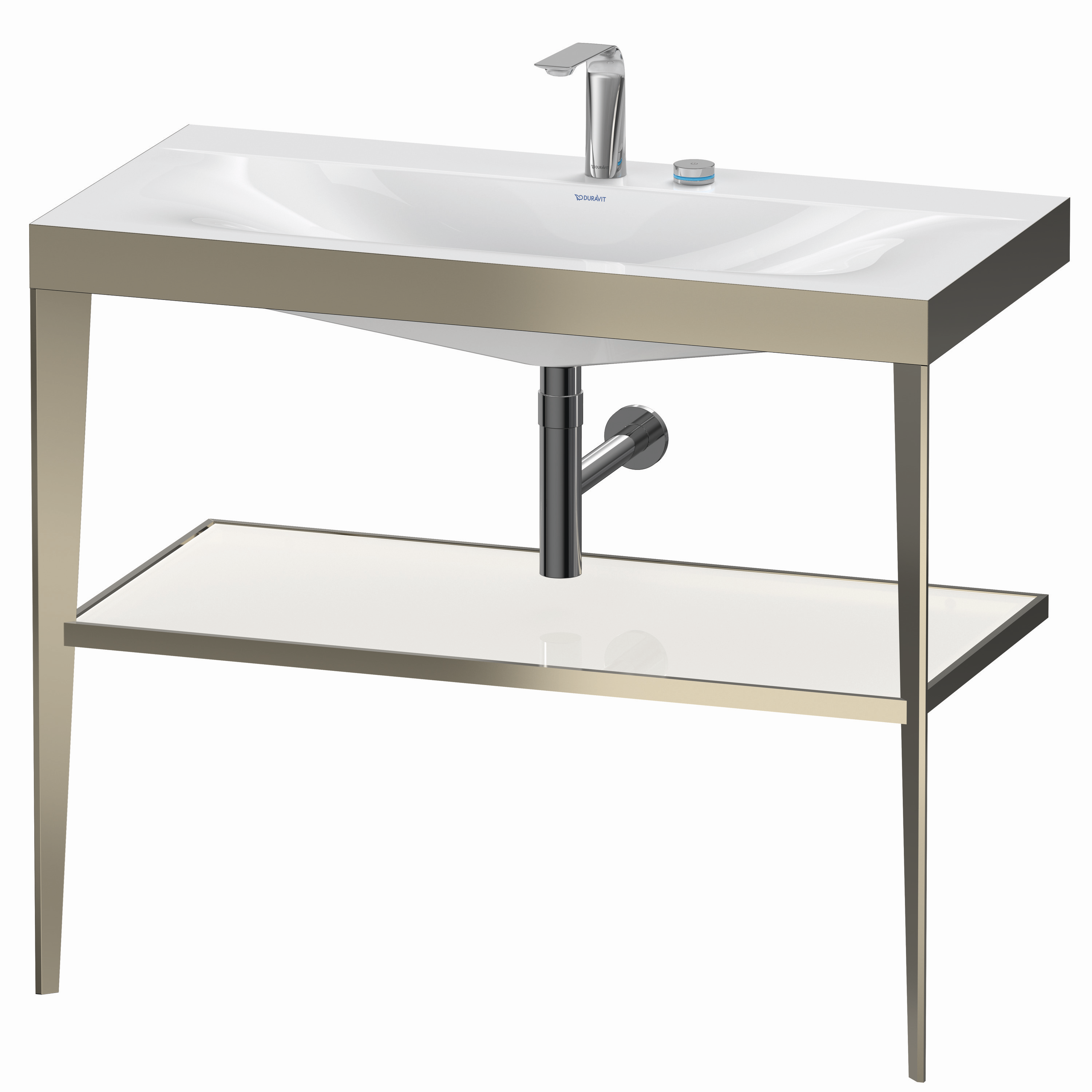 Duravit Möbelwaschtisch-Kombination c-bonded XViu 100 x 48 cm, 2 Hahnlöcher, weiß hochglanz, mit Metallkonsole, champagner matt