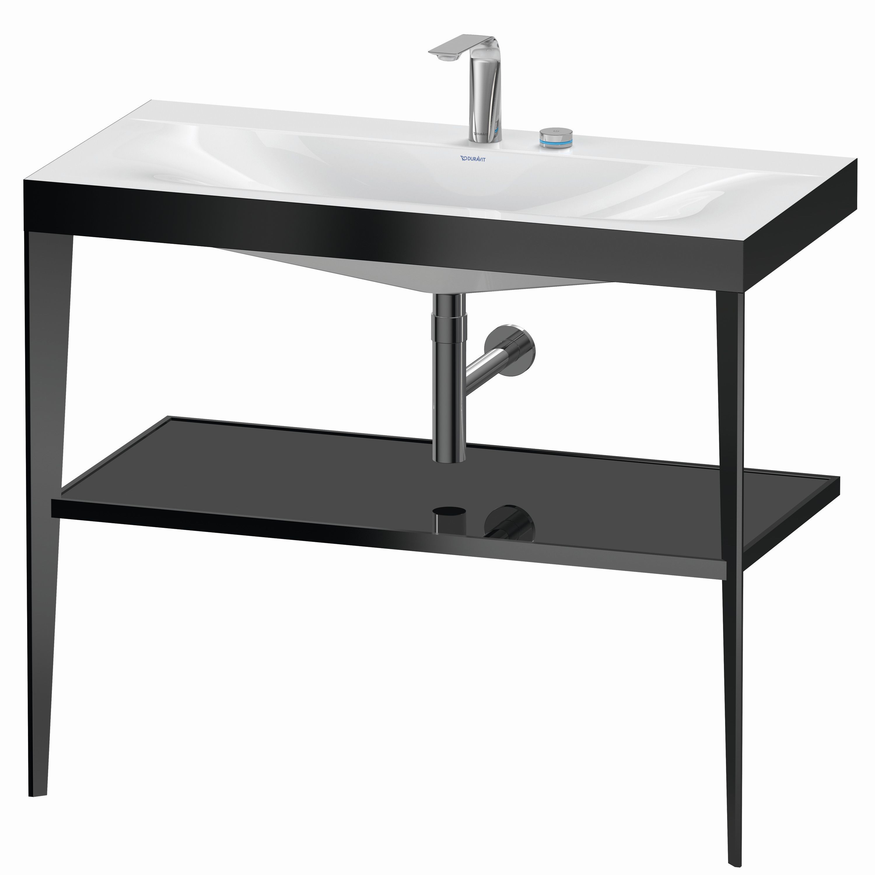 Duravit Möbelwaschtisch-Kombination c-bonded XViu 100 x 48 cm, 2 Hahnlöcher, schwarz hochglanz, mit Metallkonsole, schwarz matt