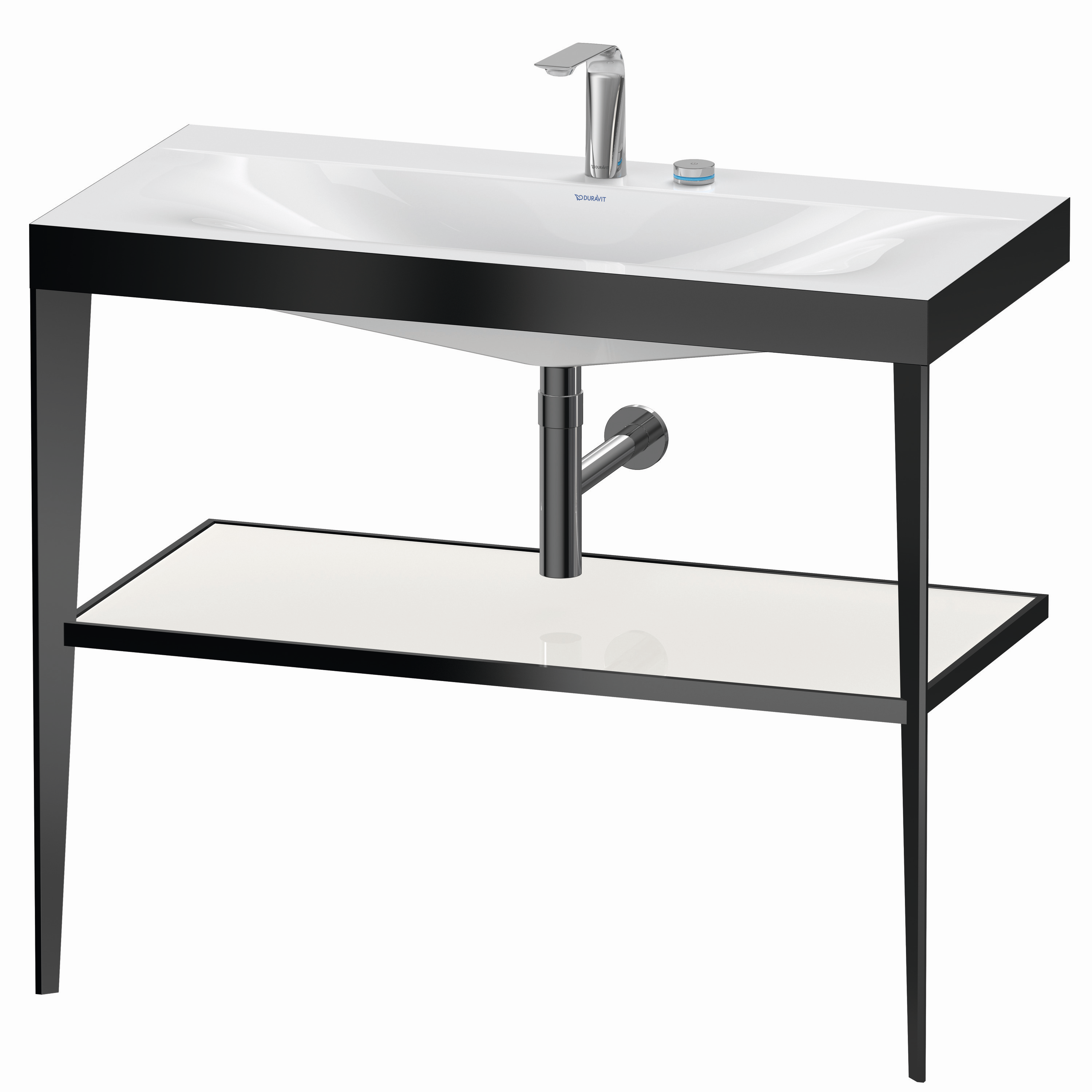 Duravit Möbelwaschtisch-Kombination c-bonded XViu 100 x 48 cm, 2 Hahnlöcher, weiß hochglanz, mit Metallkonsole, schwarz matt