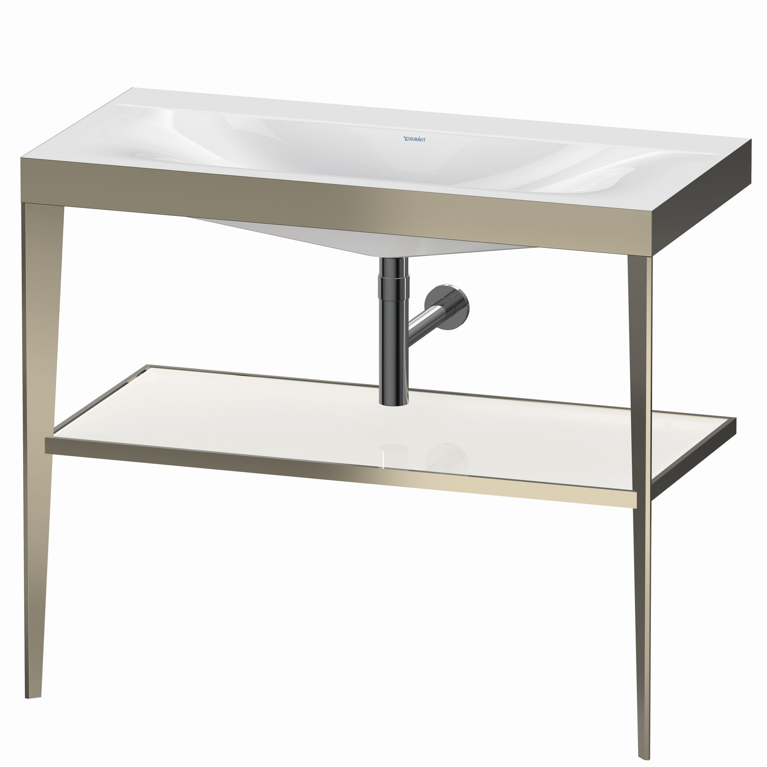 Duravit Möbelwaschtisch-Kombination c-bonded XViu 100 x 48 cm, ohne Hahnloch, weiß hochglanz, mit Metallkonsole, champagner matt