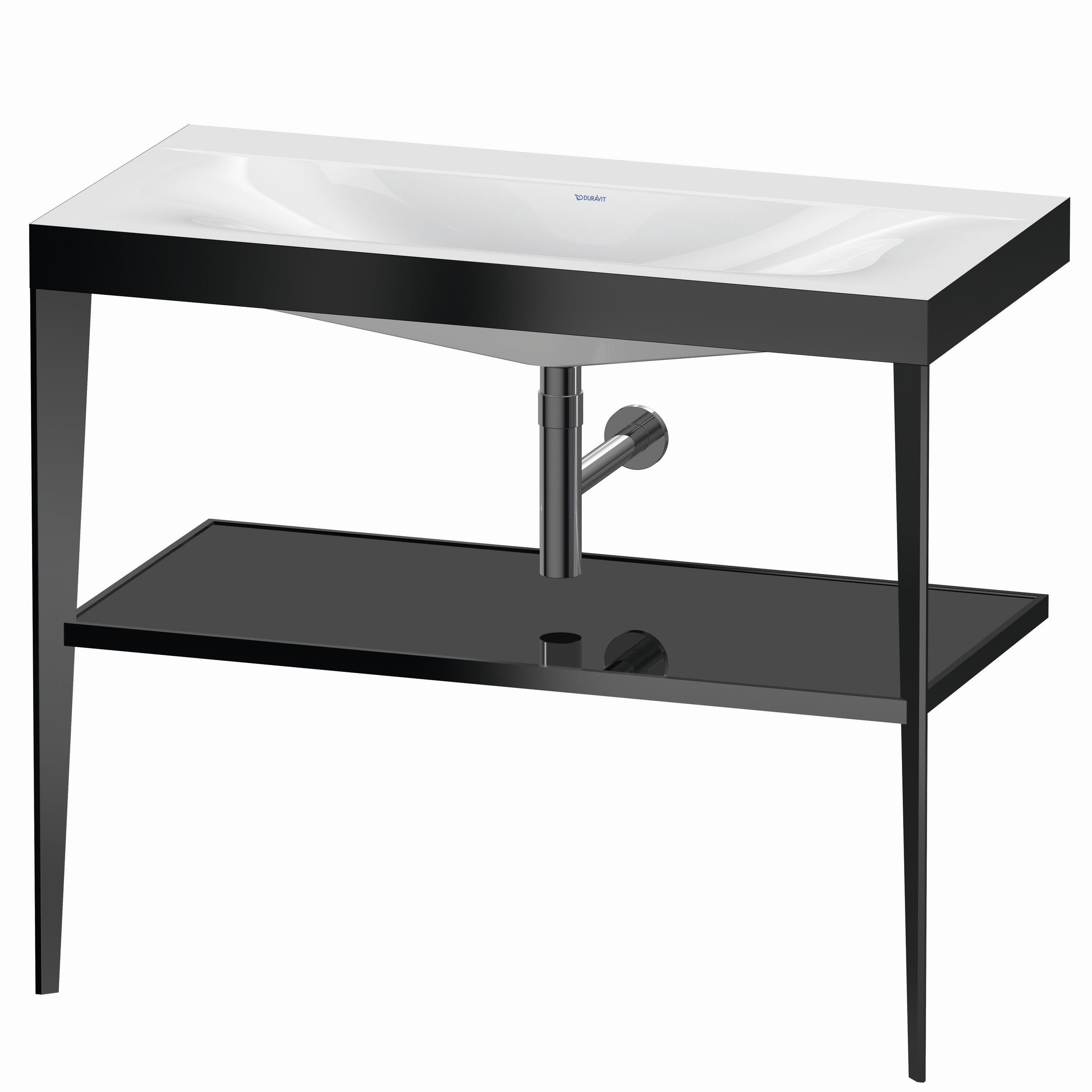 Duravit Möbelwaschtisch-Kombination c-bonded XViu 100 x 48 cm, ohne Hahnloch, schwarz hochglanz, mit Metallkonsole, schwarz matt