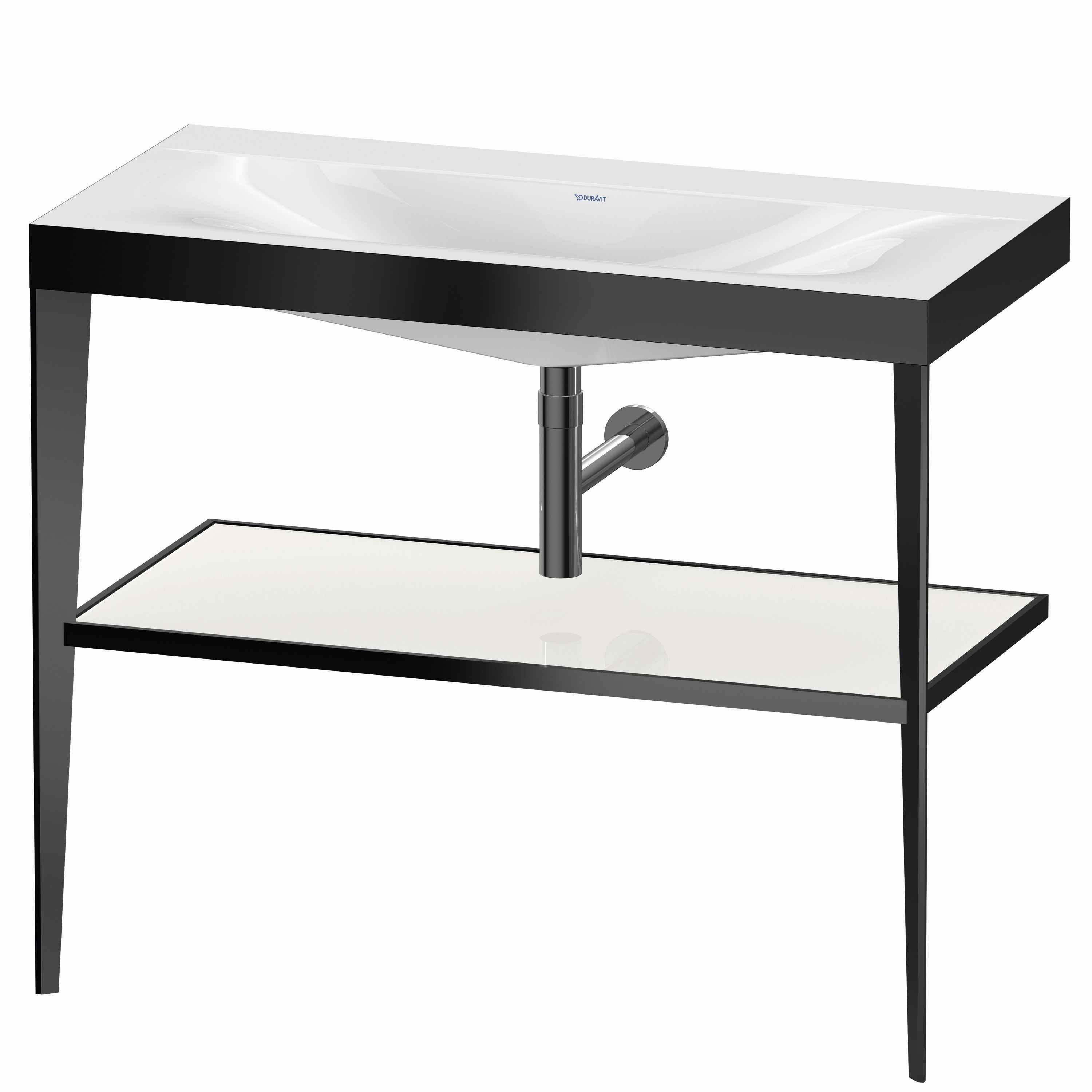 Duravit Möbelwaschtisch-Kombination c-bonded XViu 100 x 48 cm, ohne Hahnloch, weiß hochglanz, mit Metallkonsole, schwarz matt