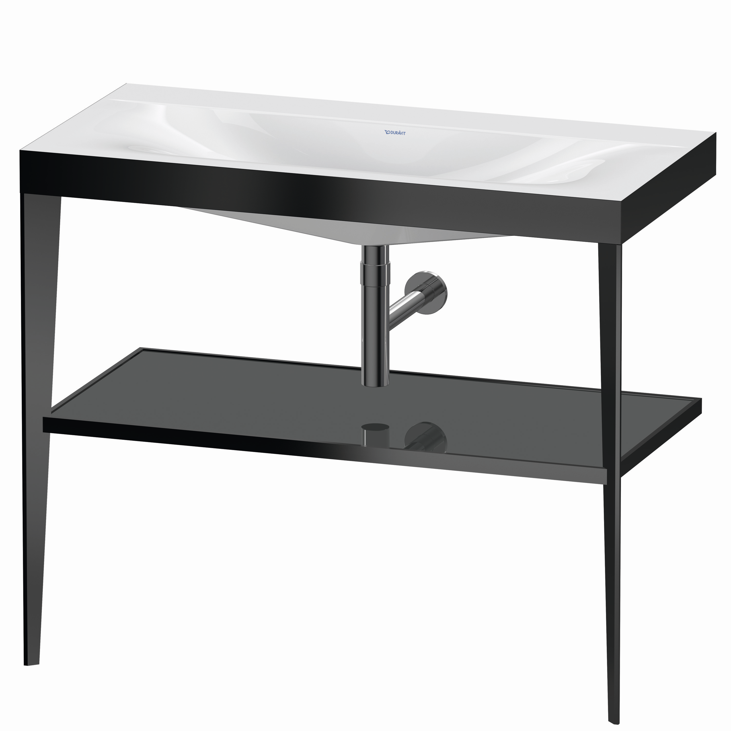 Duravit Möbelwaschtisch-Kombination c-bonded XViu 100 x 48 cm, ohne Hahnloch, flannel grey hochglanz, mit Metallkonsole, schwarz matt