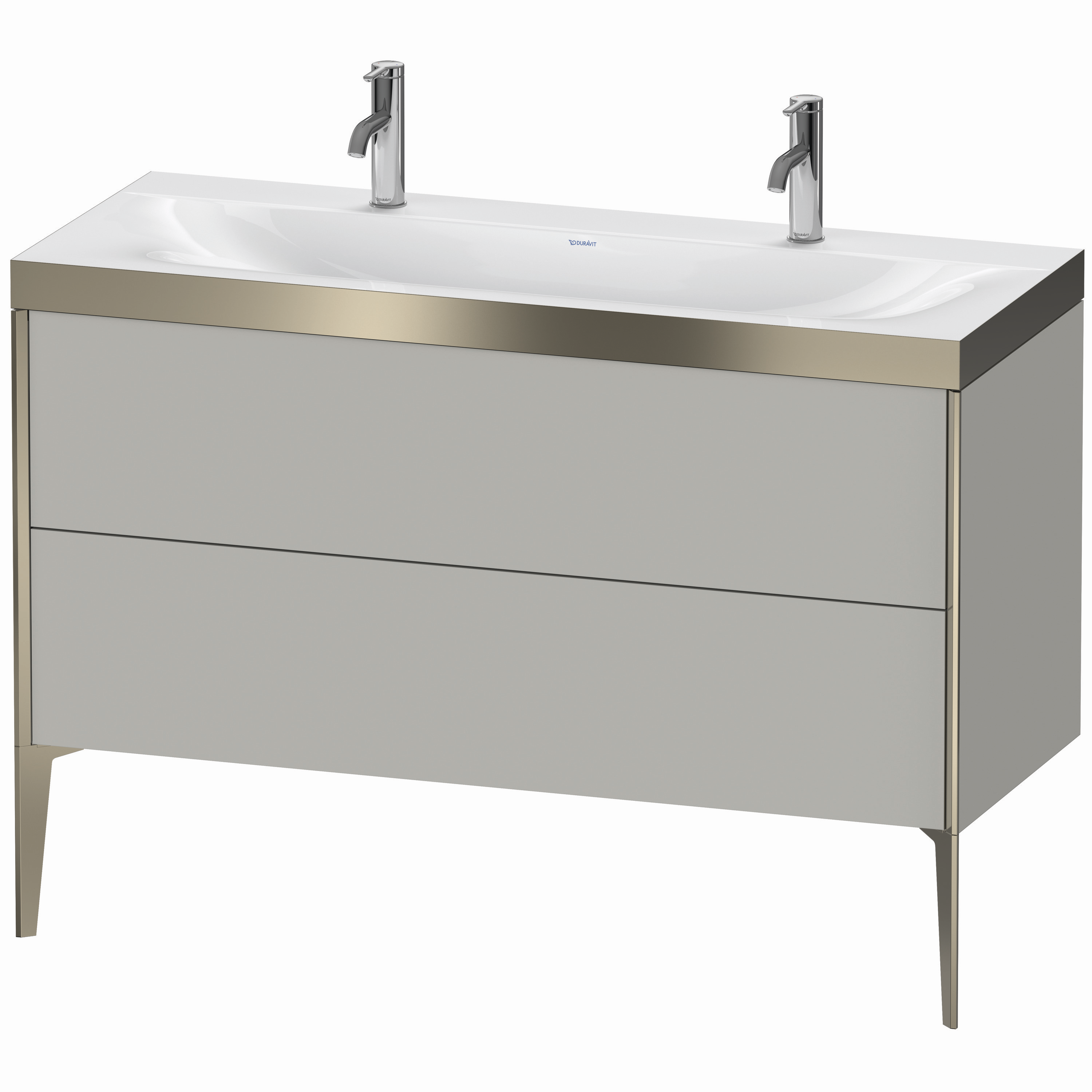 Duravit Waschtisch-Unterschrank c-bonded XViu 120x48cm, 2 Auszüge, ohne Hahnloch, champagner matt, Rahmen P, betongrau matt