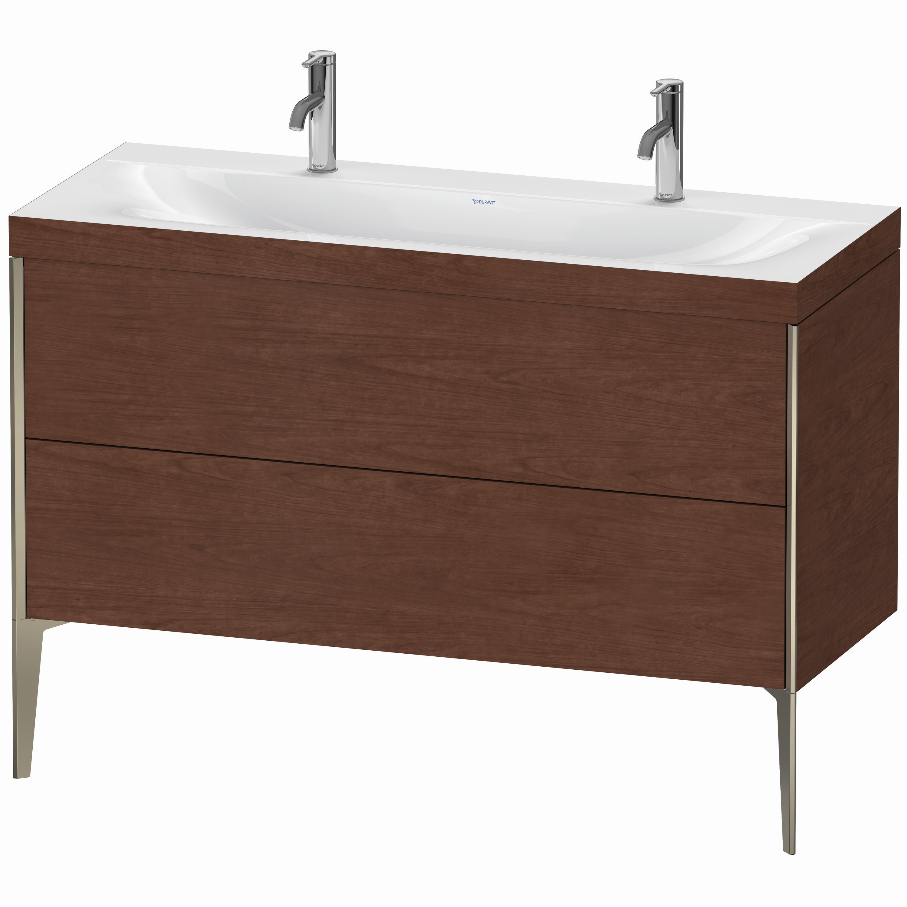 Duravit Waschtisch-Unterschrank c-bonded XViu 120x48cm, 2 Auszüge, ohne Hahnloch, champagner matt, Rahmen C, amerikanischer nussbaum