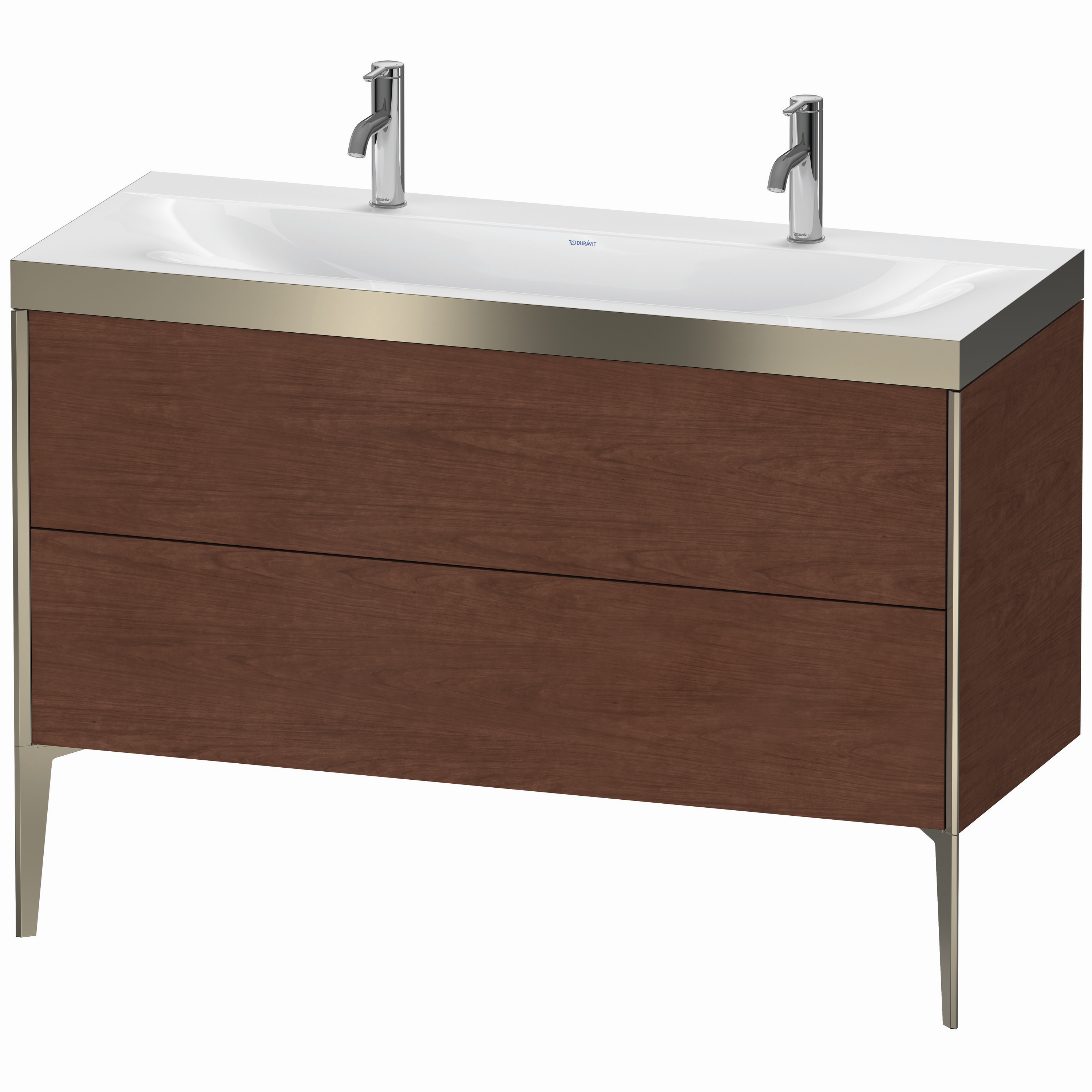 Duravit Waschtisch-Unterschrank c-bonded XViu 120x48cm, 2 Auszüge, ohne Hahnloch, champagner matt, Rahmen P, amerikanischer nussbaum