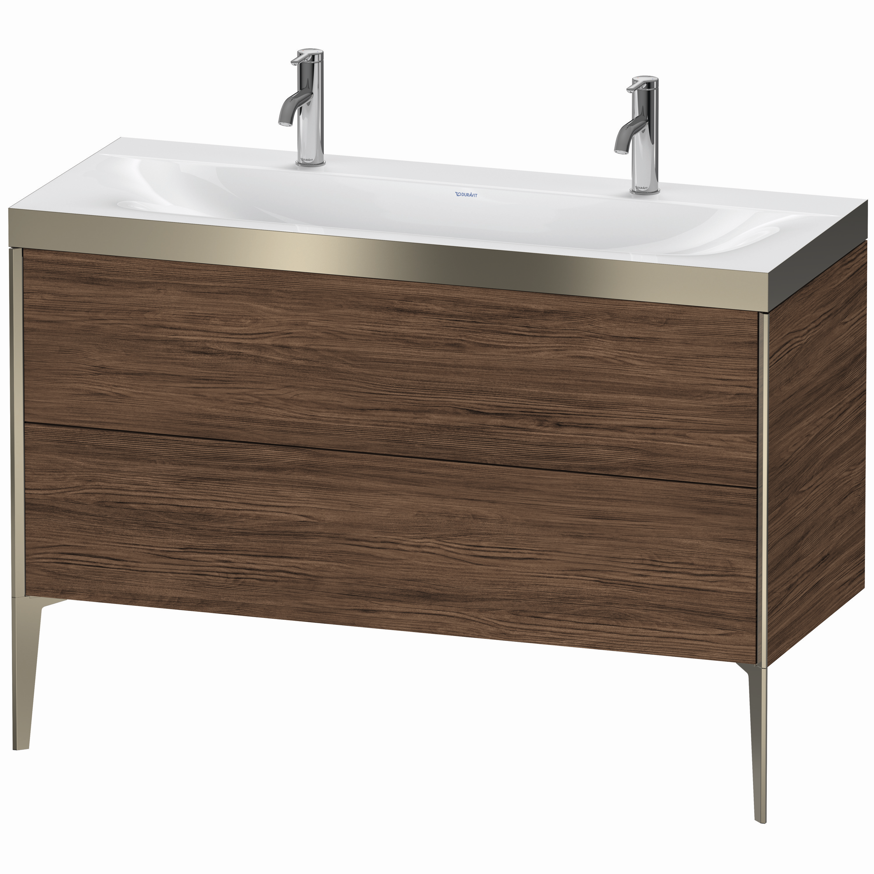 Duravit Waschtisch-Unterschrank c-bonded XViu 120x48cm, 2 Auszüge, ohne Hahnloch, champagner matt, Rahmen P, nussbaum dunkel