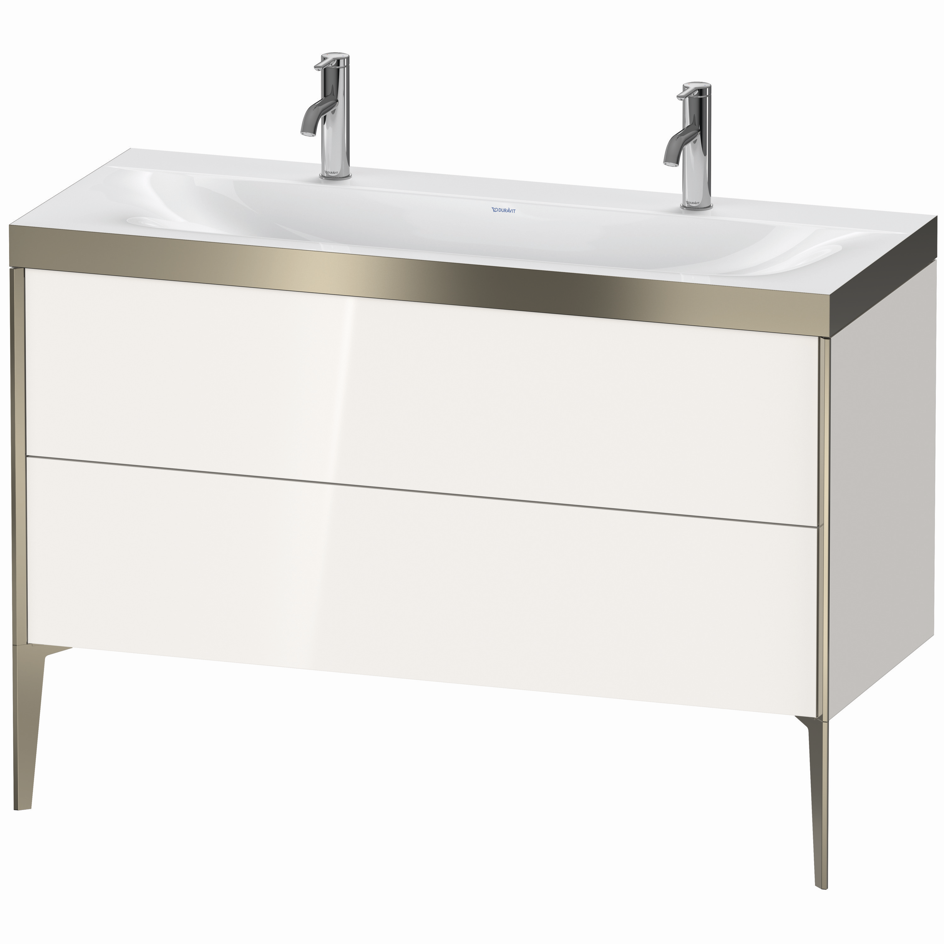 Duravit Waschtisch-Unterschrank c-bonded XViu 120x48cm, 2 Auszüge, ohne Hahnloch, champagner matt, Rahmen P, weiß hochglanz