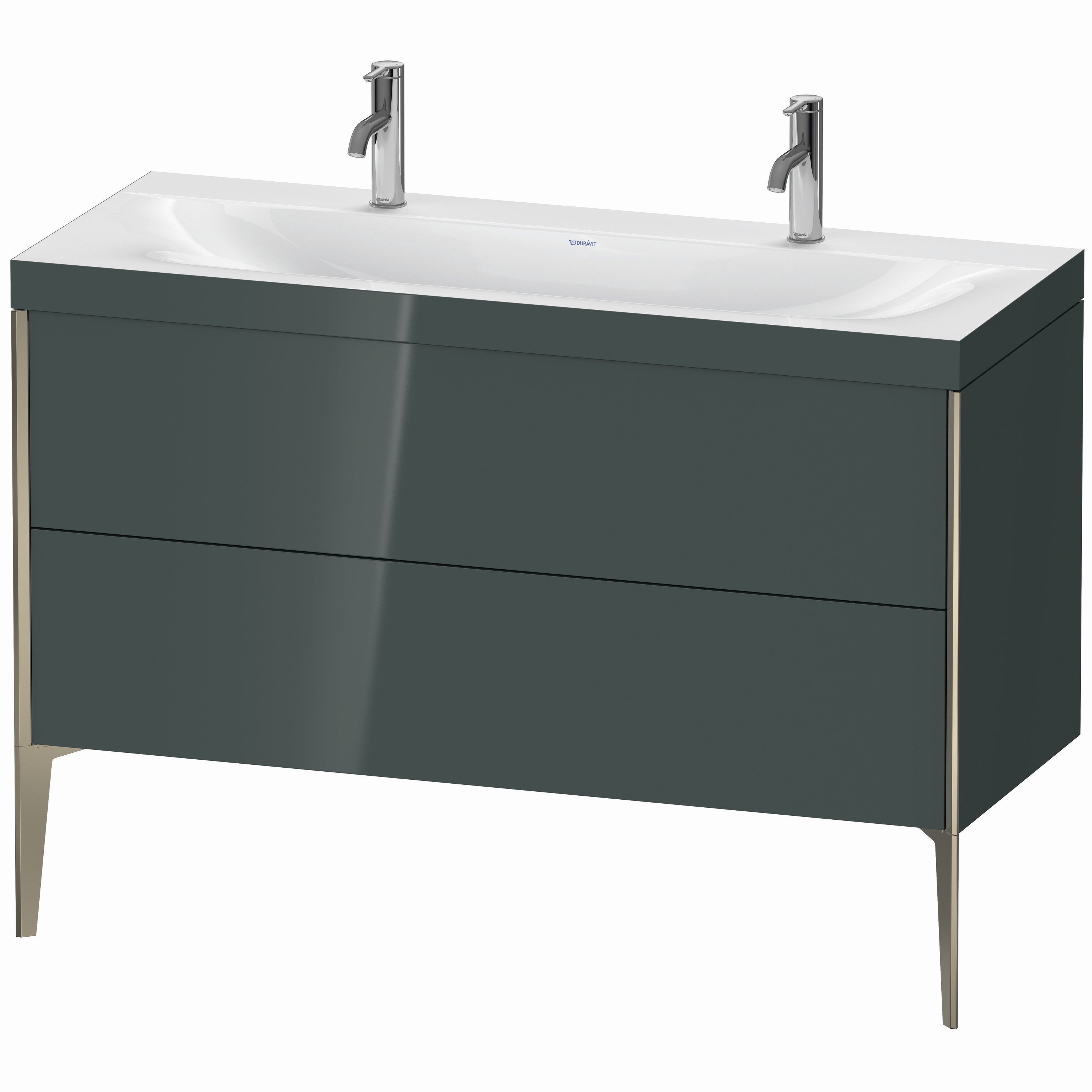 Duravit Waschtisch-Unterschrank c-bonded XViu 120x48cm, 2 Auszüge, ohne Hahnloch, champagner matt, Rahmen C, dolomiti grey hochglanz