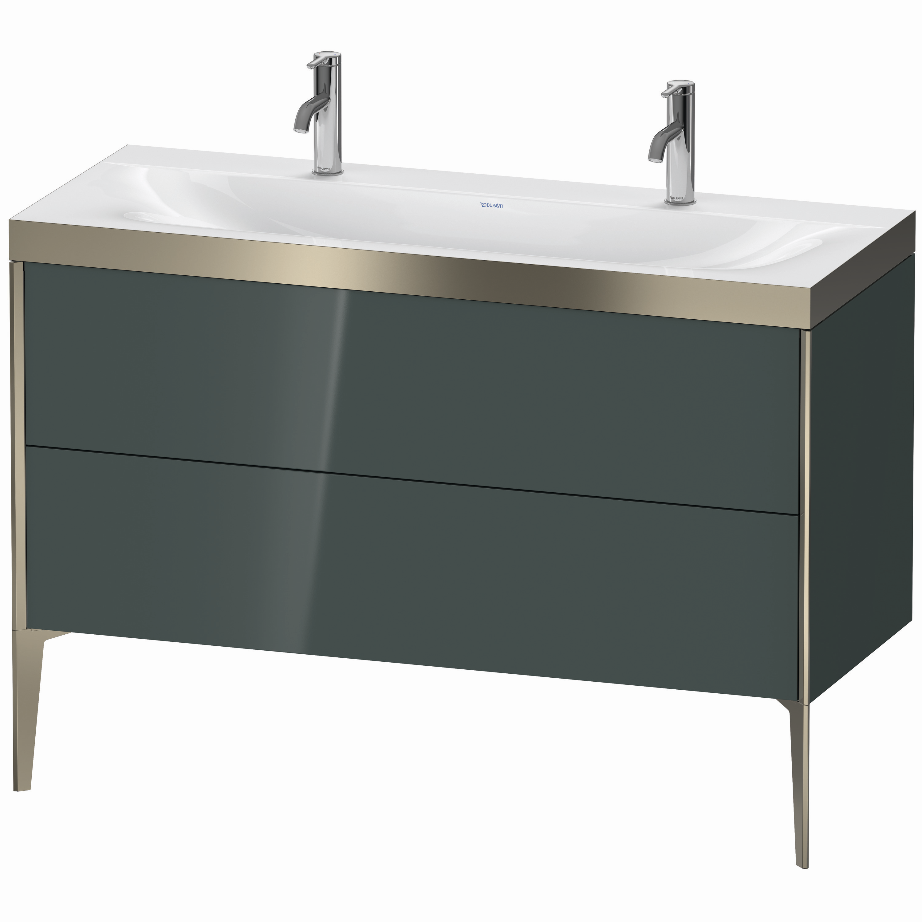 Duravit Waschtisch-Unterschrank c-bonded XViu 120x48cm, 2 Auszüge, ohne Hahnloch, champagner matt, Rahmen P, dolomiti grey hochglanz