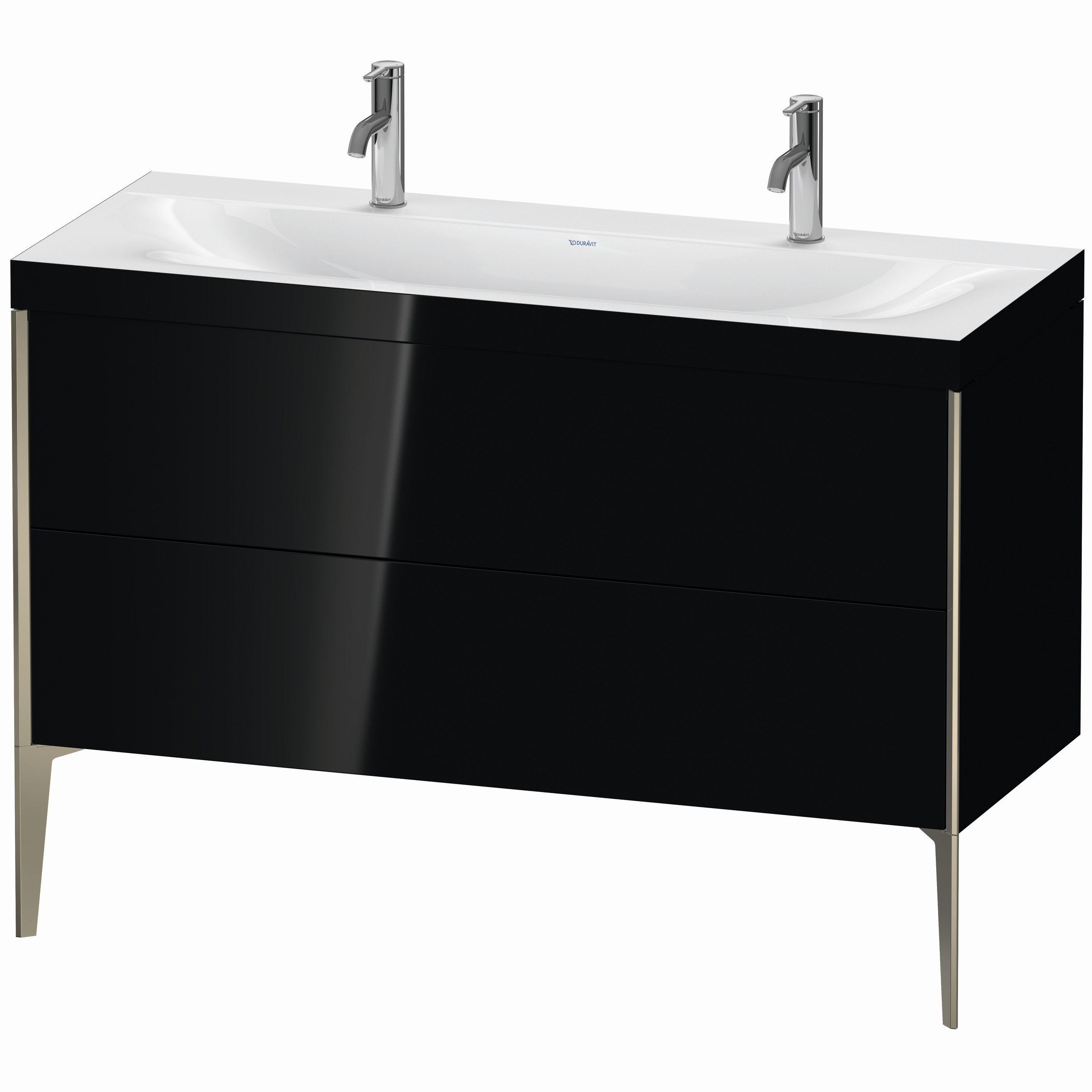 Duravit Waschtisch-Unterschrank c-bonded XViu 120x48cm, 2 Auszüge, ohne Hahnloch, champagner matt, Rahmen C, schwarz hochglanz