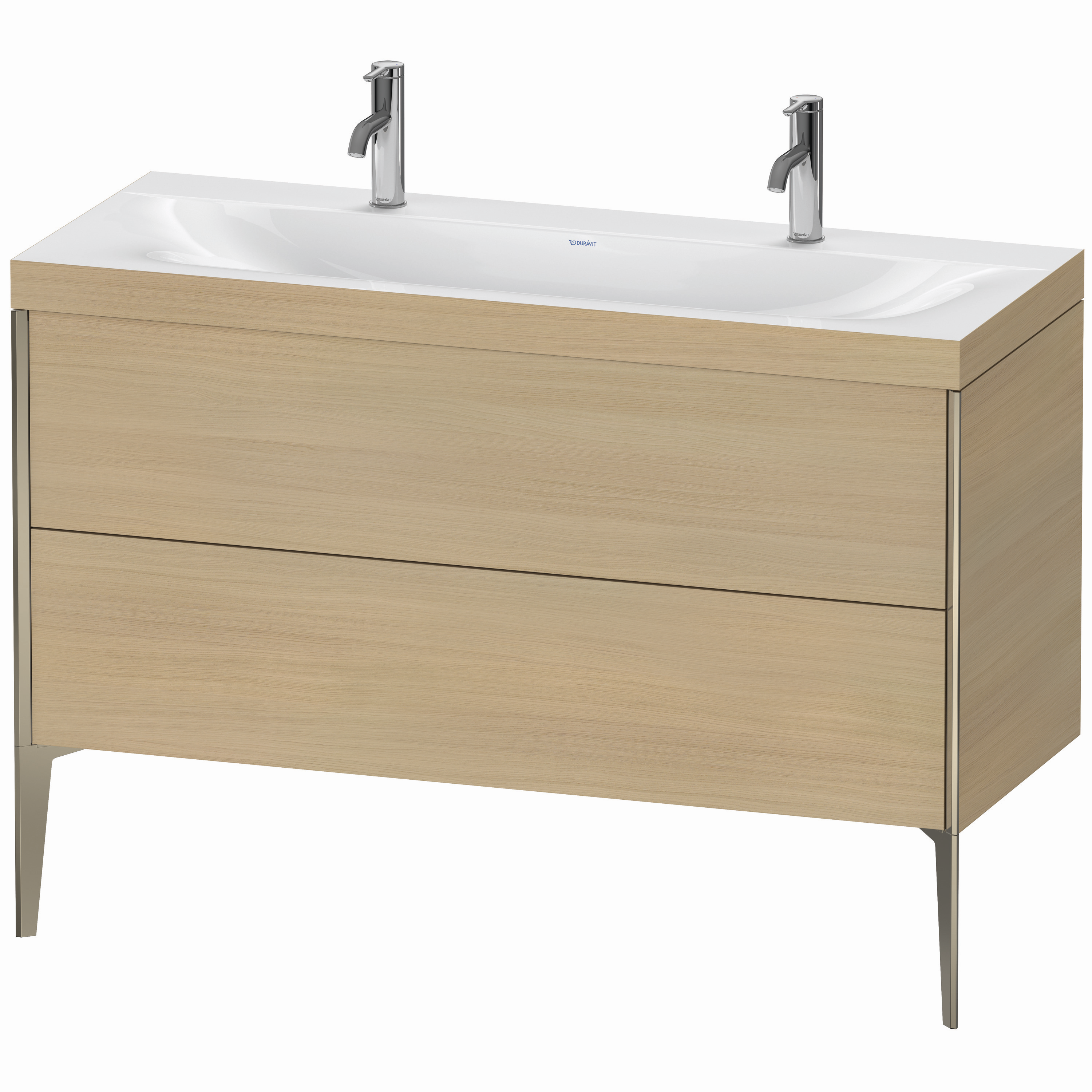 Duravit Waschtisch-Unterschrank c-bonded XViu 120x48cm, 2 Auszüge, ohne Hahnloch, champagner matt, Rahmen C, mediterrane eiche