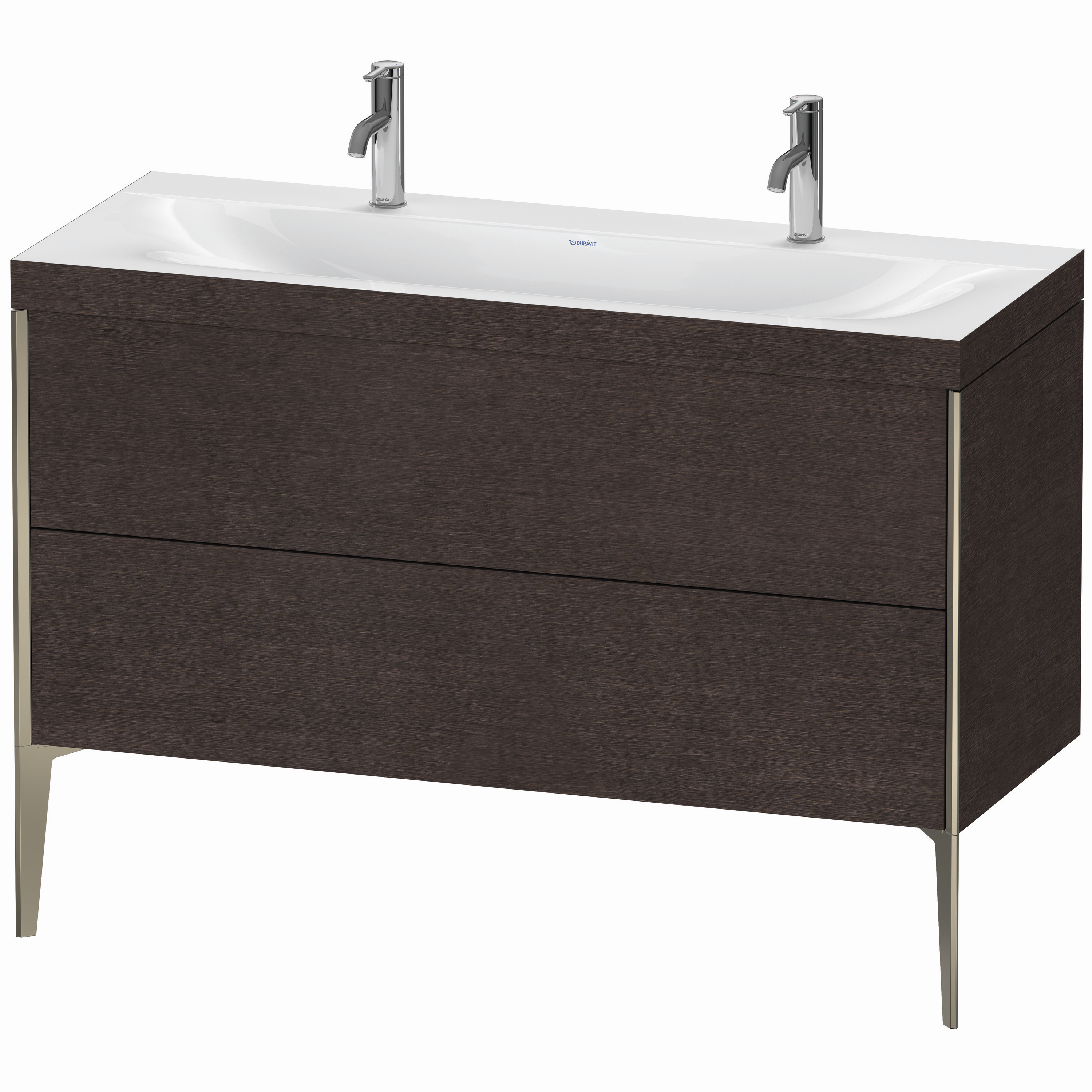 Duravit Waschtisch-Unterschrank c-bonded XViu 120x48cm, 2 Auszüge, ohne Hahnloch, champagner matt, Rahmen C, eiche dunkel gebürstet