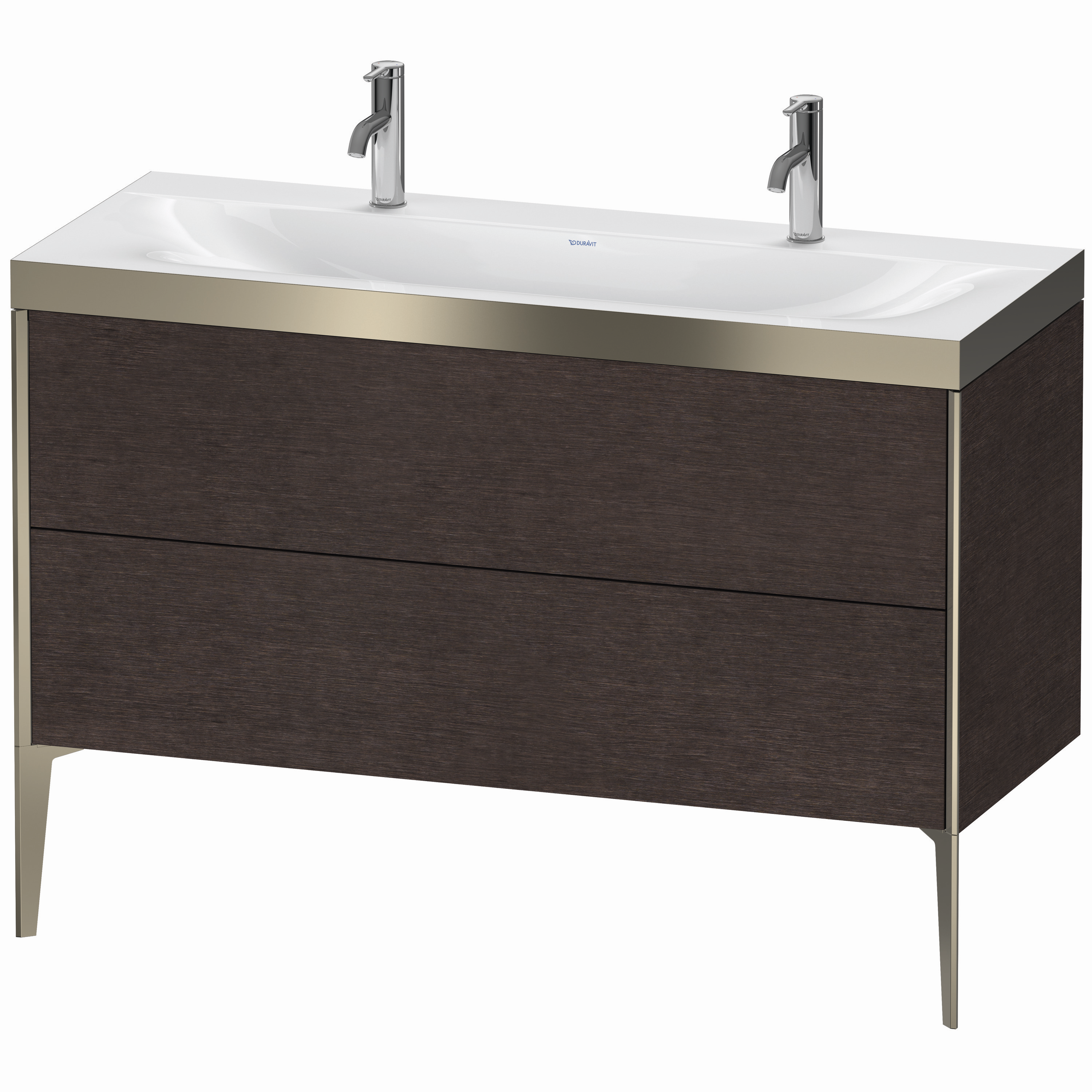 Duravit Waschtisch-Unterschrank c-bonded XViu 120x48cm, 2 Auszüge, ohne Hahnloch, champagner matt, Rahmen P, eiche dunkel gebürstet